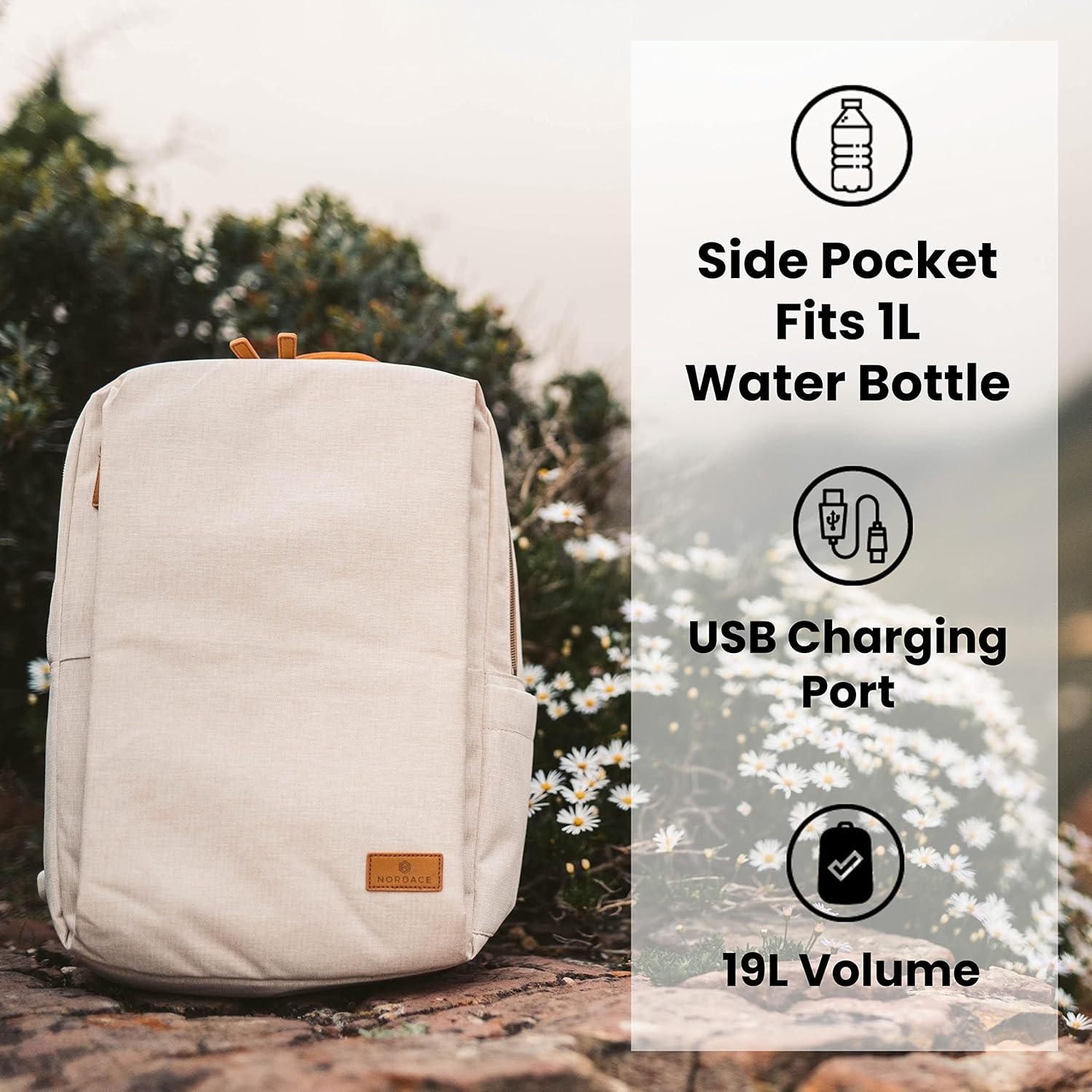Nordace Siena Smart Backpack with USB Charging - 15.6 Inch Laptop Backpack, 19L Daily Backpack for Travel, Everyday, or Work (Beige)