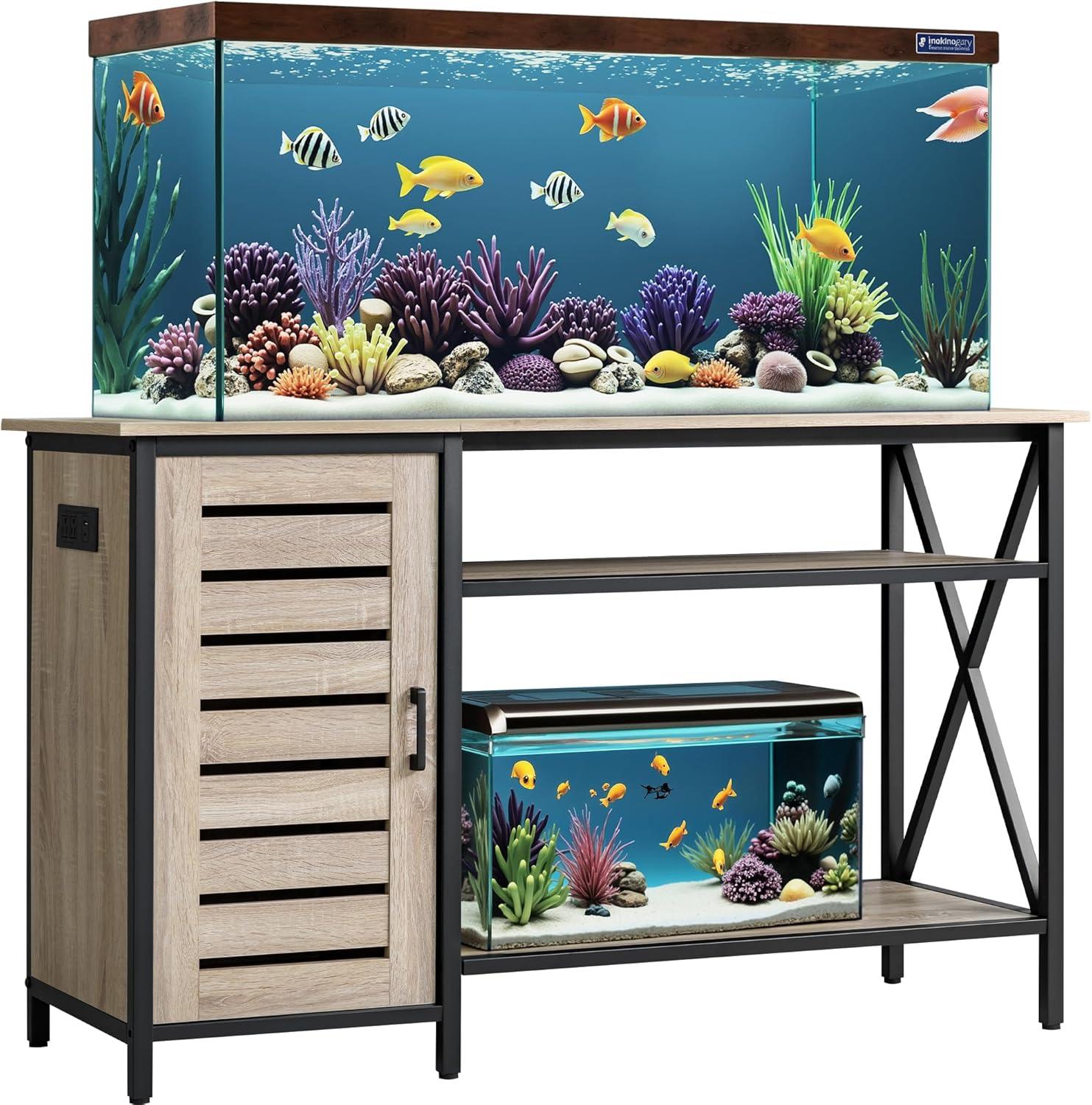 Tucker Murphy Pet™ Fish Tank Stand - 55-75 Gallon Wooden Aquarium Stand With Storage Cabinet For Fish Tank Accessories - 770 LBS Capacity, 51"X19.6"X35"H