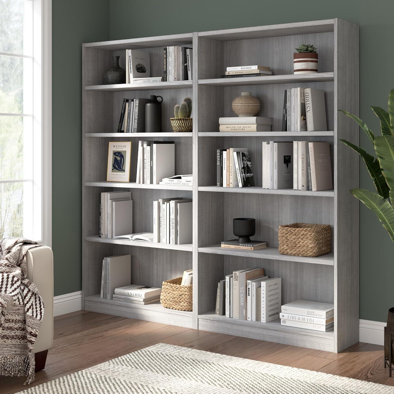 Bowery Hill 5 Shelf Tall Bookcase in Modern Gray - Engineered Wood