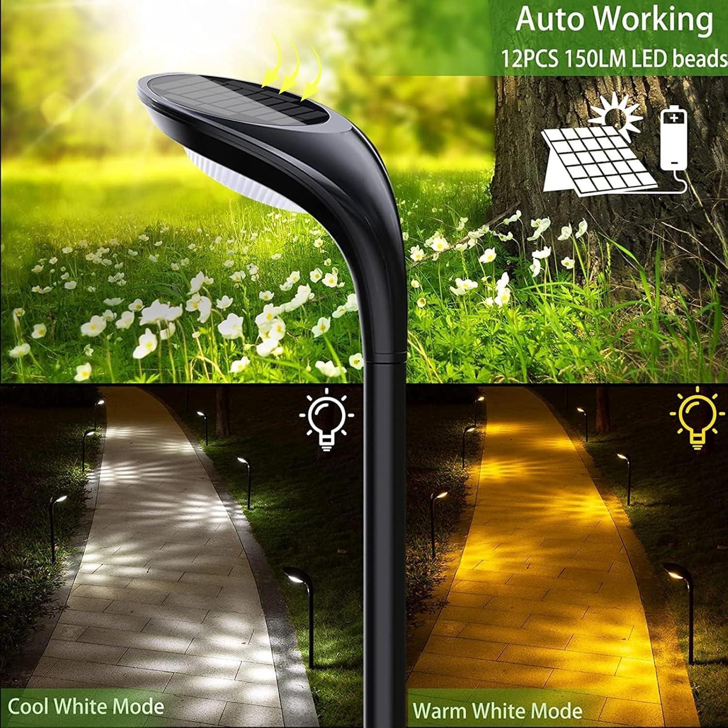 Modern Black Solar Pathway Lights with Warm and Cool White LEDs, 4-Pack