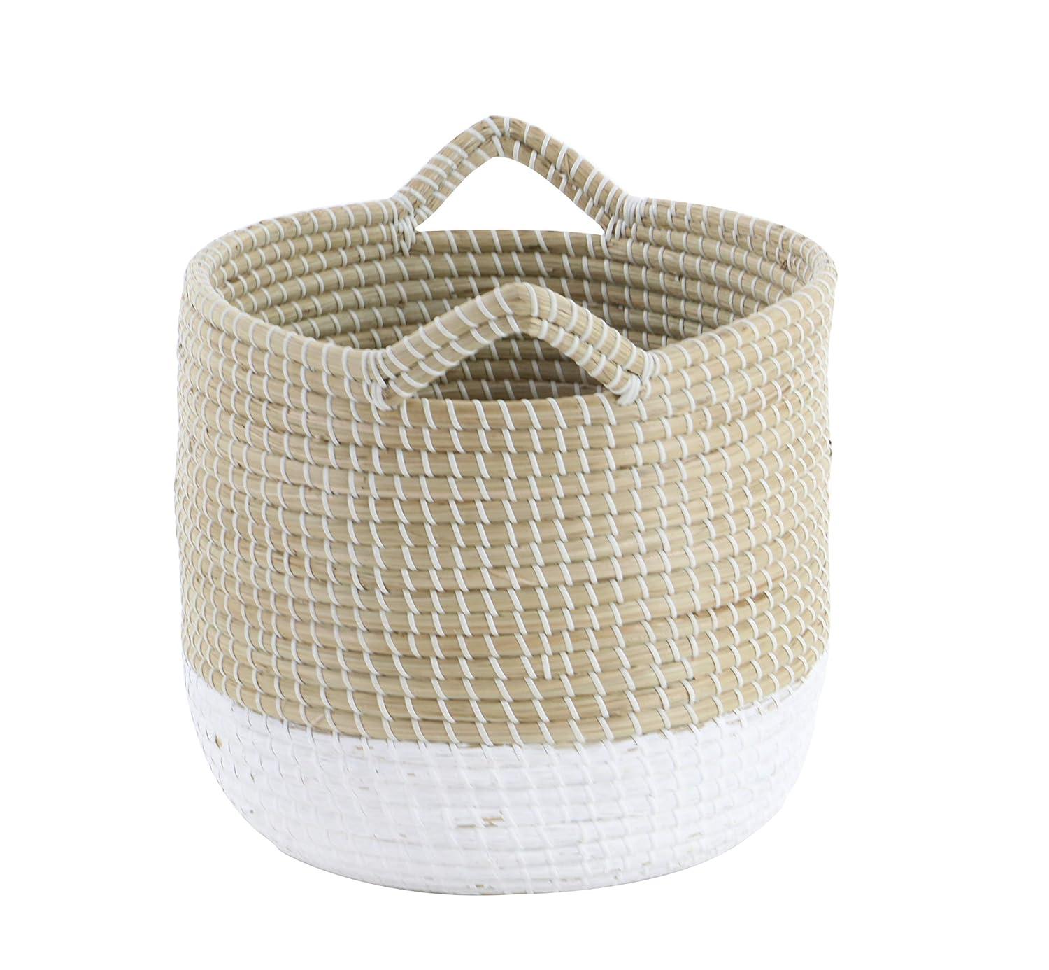 CosmoLiving by Cosmopolitan 13", 16", 18"W Brown Seagrass Handmade Two Toned Storage Basket with Handles, 3-Pieces