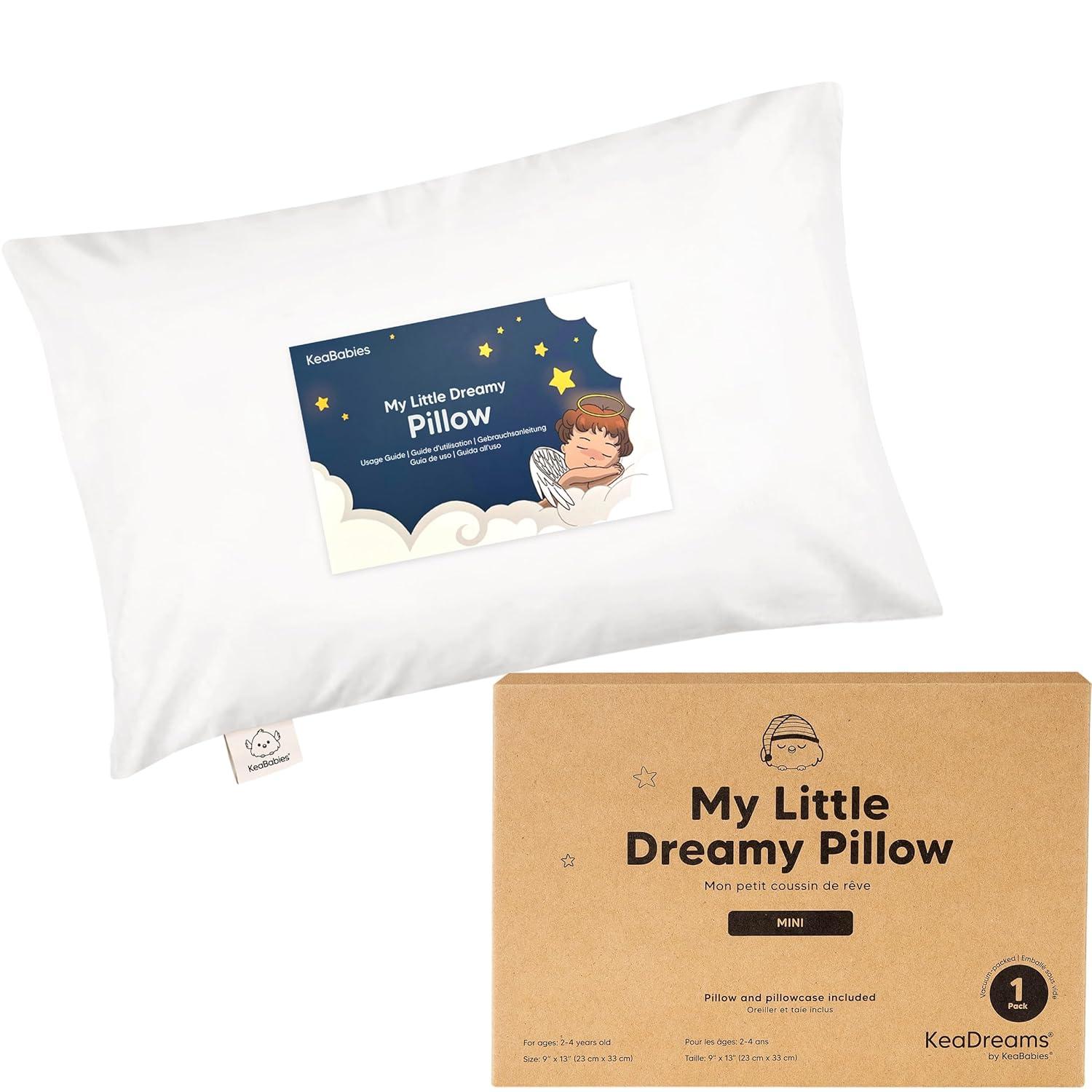 KeaBabies Mini Toddler Pillow with Pillowcase, 9x13 Small Pillow for Toddler, Soft Kids Pillow for Sleeping, Travel, Age 2-4 (Soft White)