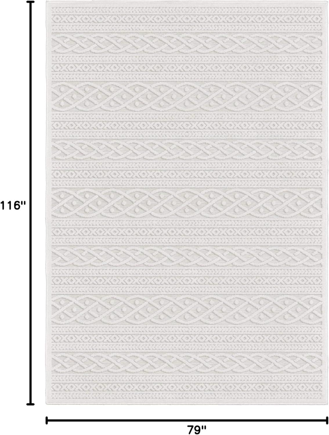 Orian Boucle Jenna 6'6" X 9'8" Natural Geometric Indoor-Outdoor Rug