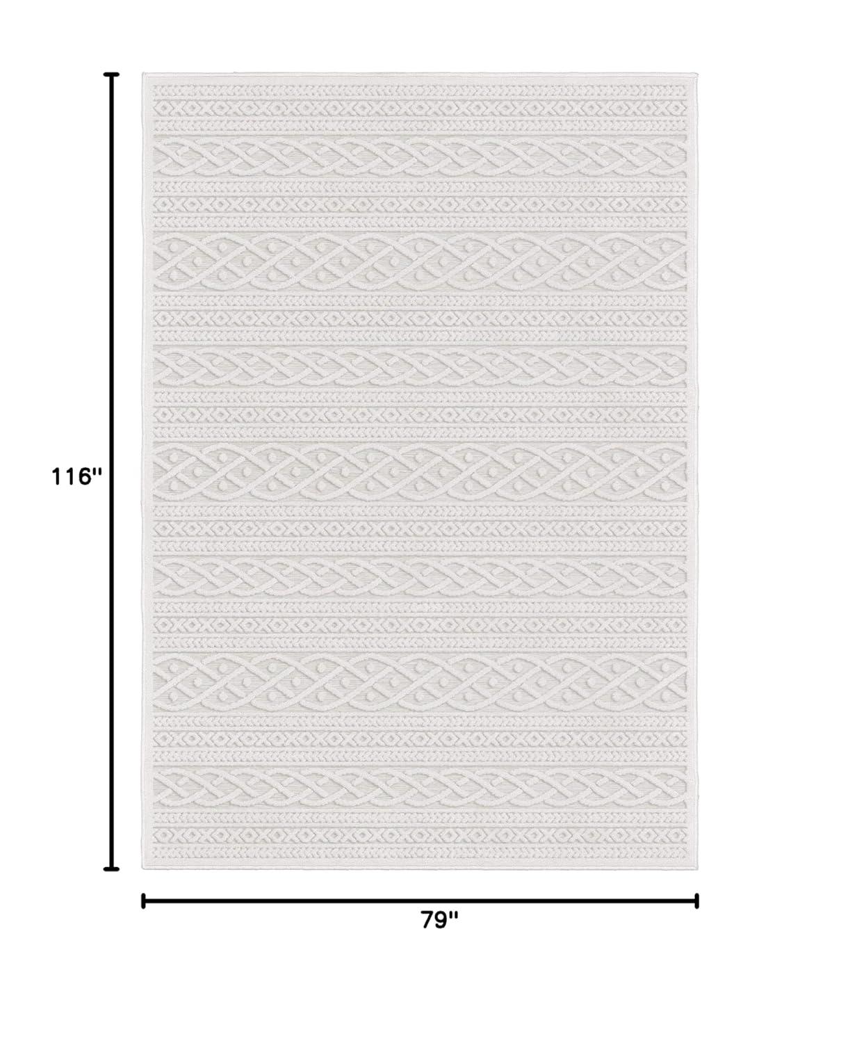 Orian Boucle Jenna 6'6" X 9'8" Natural Geometric Indoor-Outdoor Rug