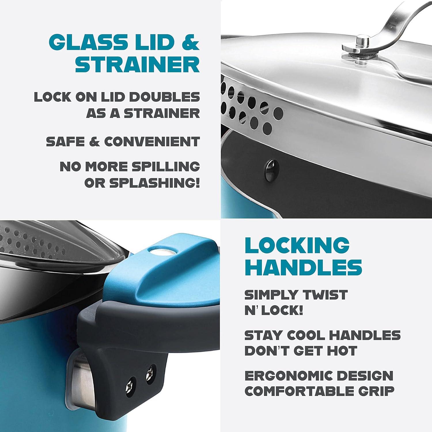 Gotham Steel Gotham Steel Stock Multipurpose Pasta Pot with Strainer Lid & Twist and Lock Handles