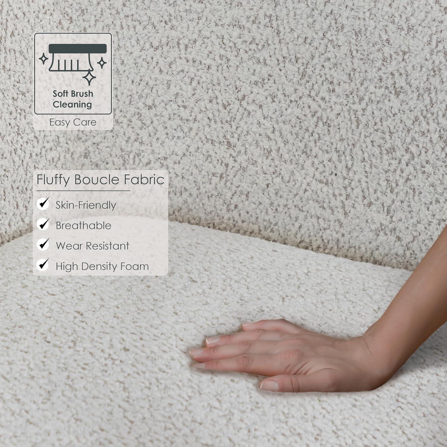 Off-White Boucle Fabric 3-Piece Sofa Set with Wooden Legs