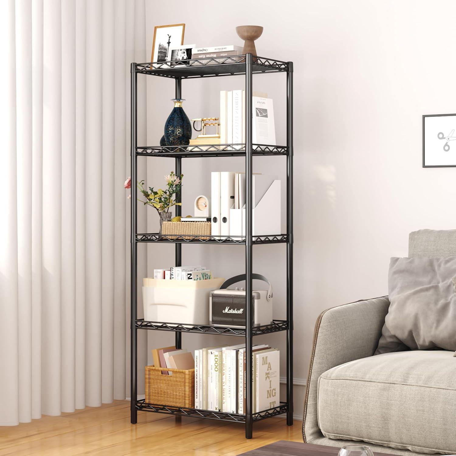 HOMEFORT 5-Tier Wire Shelving 5 Shelves Unit Metal Storage Rack Durable Organizer Perfect for Pantry Closet Kitchen Laundry Organization in Black,21”Wx14”Dx61”H