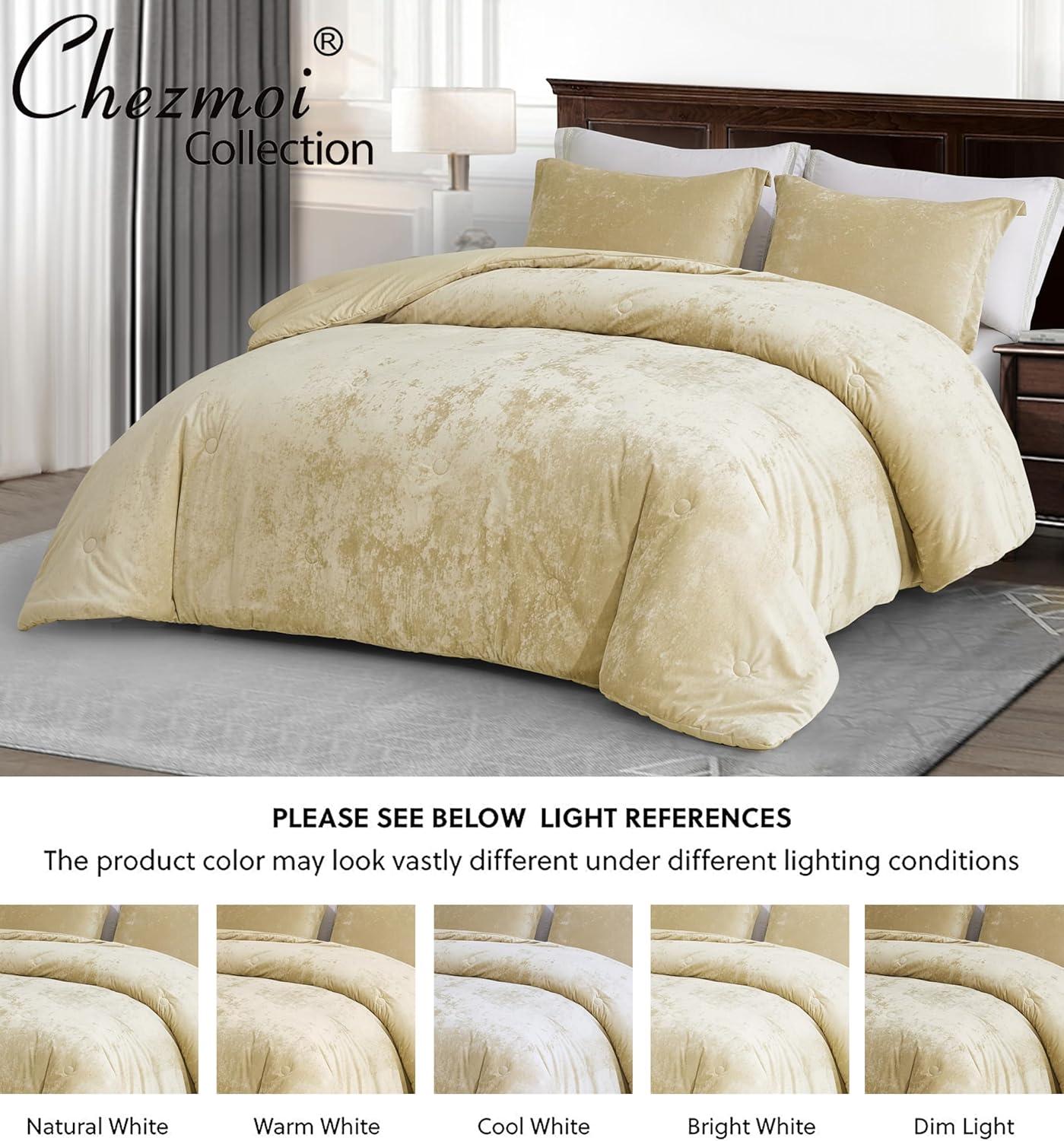 Chezmoi Collection Lux 3-Piece Pewter Gray Shimmer Velvet Bedding Set Full Size Lush Plush Velvet Comforter Set With Soft Brushed Microfiber Reverse