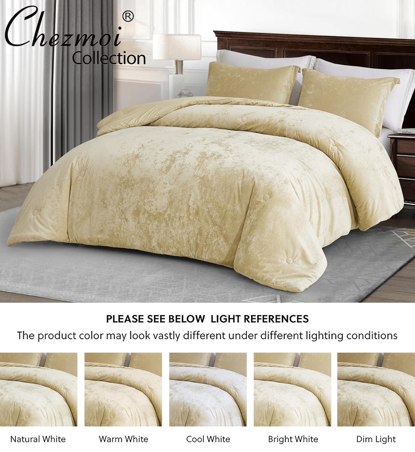 Chezmoi Collection Lux 3-Piece Pewter Gray Shimmer Velvet Bedding Set Full Size Lush Plush Velvet Comforter Set With Soft Brushed Microfiber Reverse