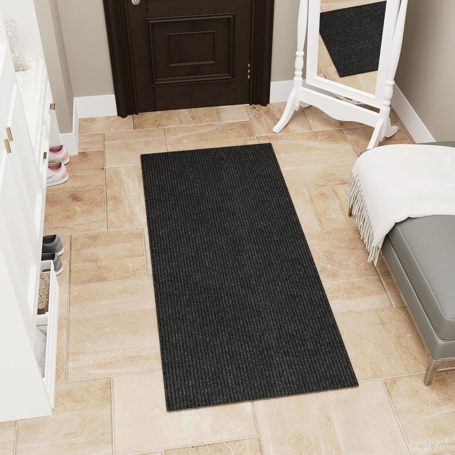 Black Polyester Non-Slip Indoor/Outdoor Utility Rug, 2'7" x 4'