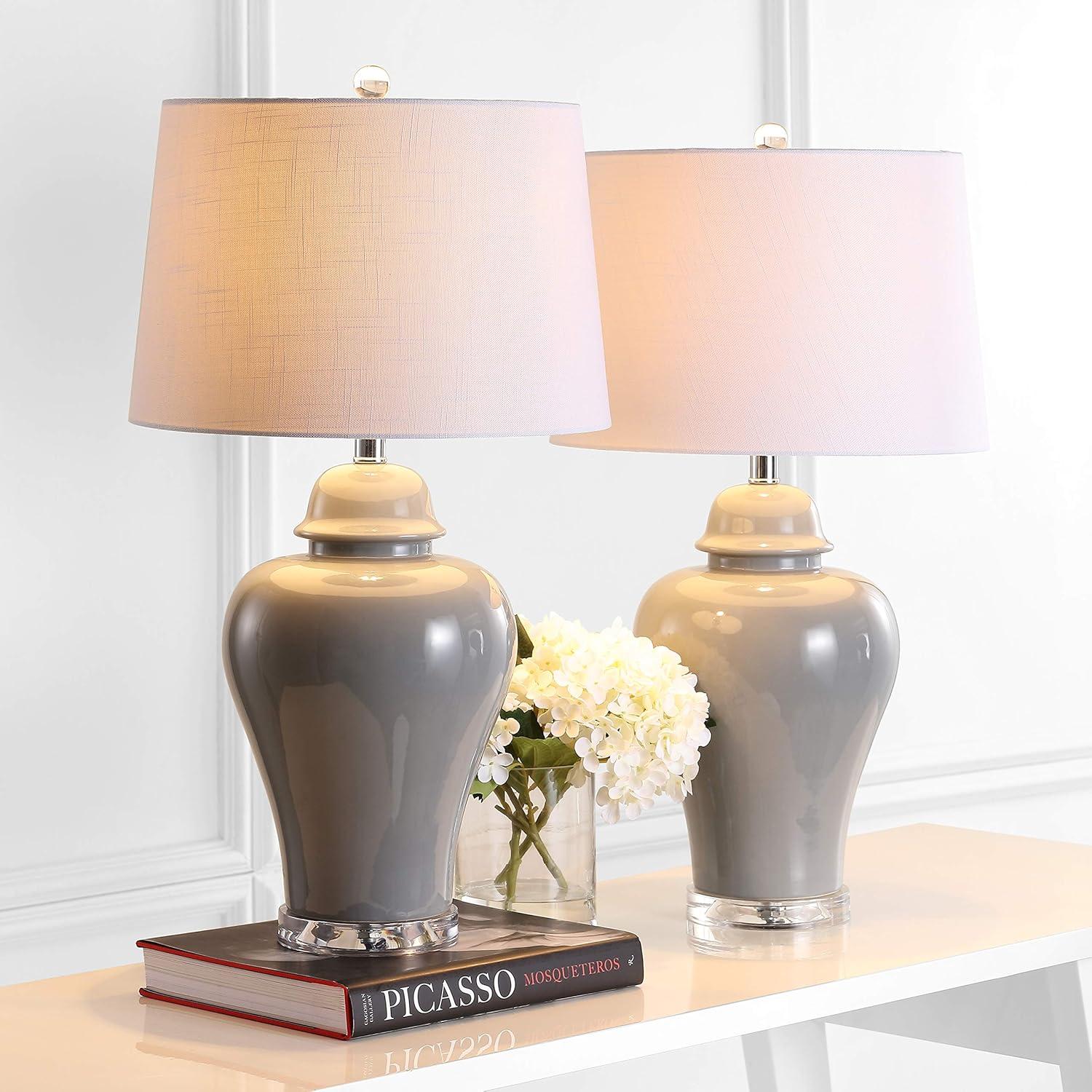 JONATHAN Y JYL4020A-SET2 Winnie 27" Ceramic Urn LED Table Lamp, Contemporary, Transitional for living room, dinning room, bedroom, office Bulb Included, Grey (Set of 2)