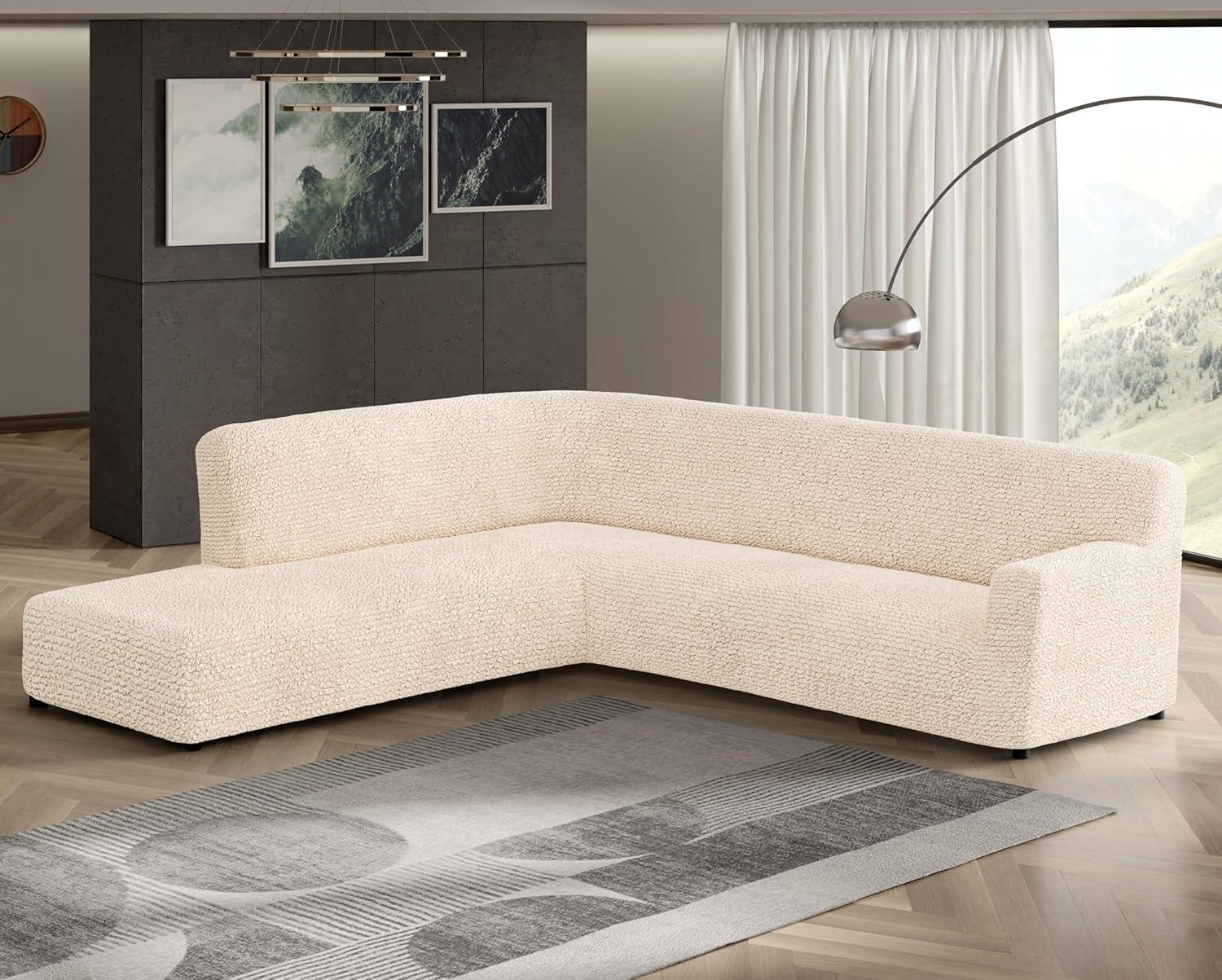 Vanilla Polyester Blend Stretch Sofa Slipcover for L-Shaped Sectional