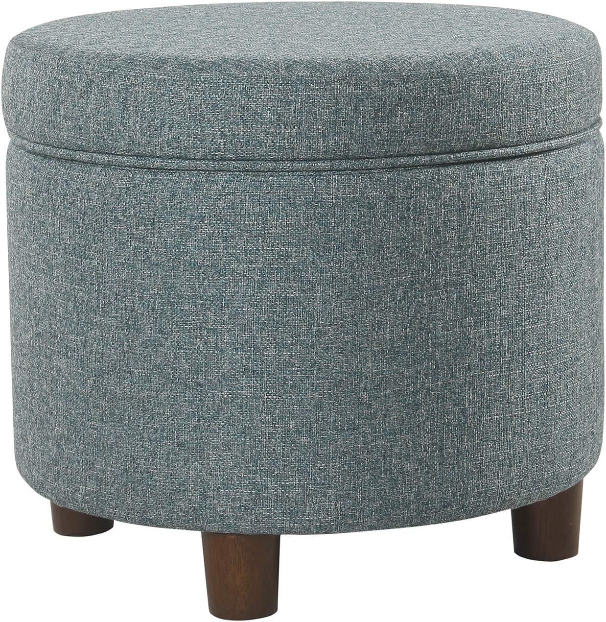 Mid-Century Modern Teal Tweed Round Storage Ottoman