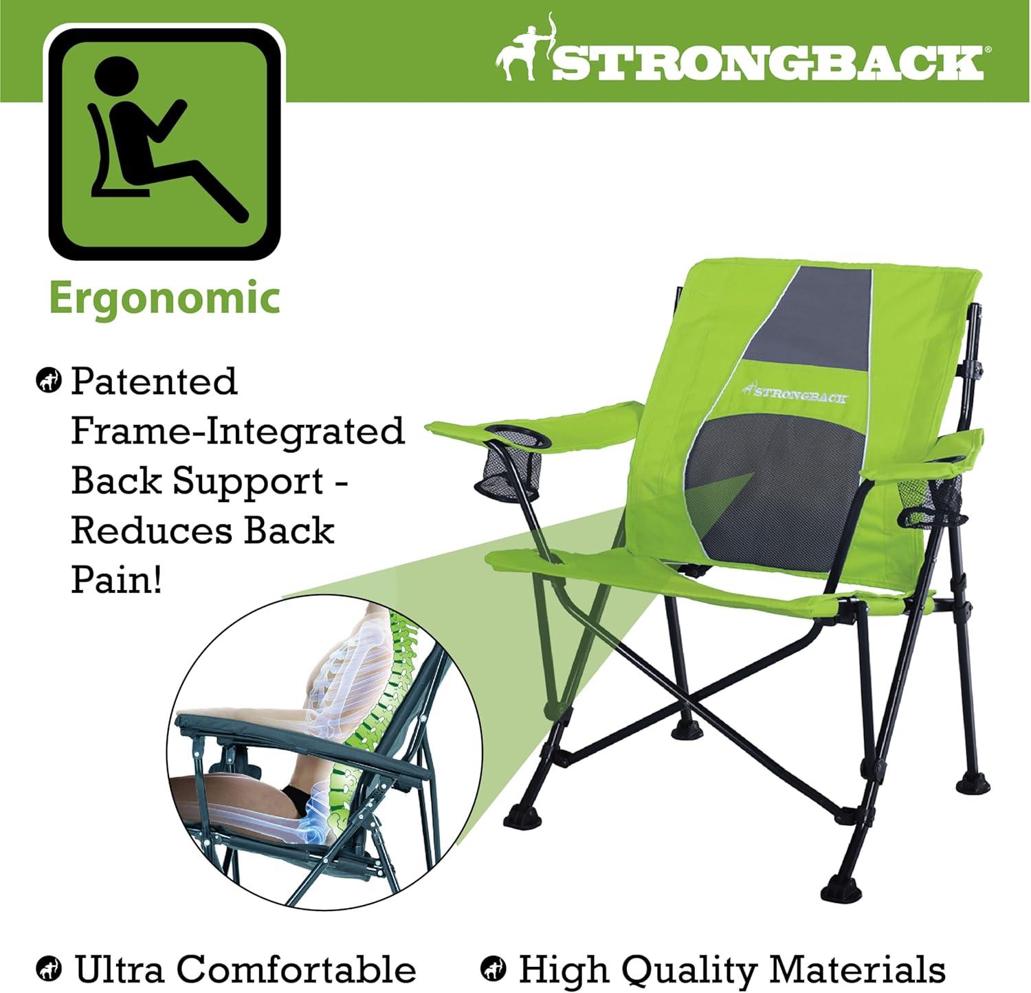 STRONGBACK Camping Chair Guru 3.0 Heavy Duty Camping Chairs with Lumbar Support, Backpack Folding Camp Chair, Lime Green/Gray