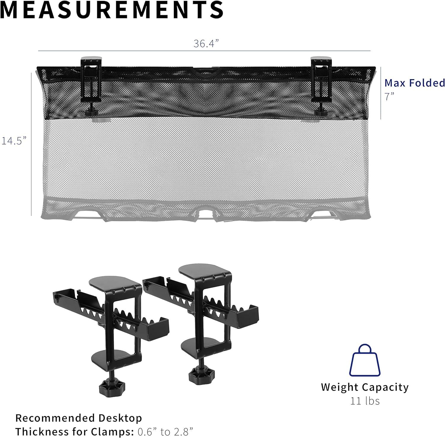 Black 36" Clamp-On Under Desk Mesh Cable Management Net