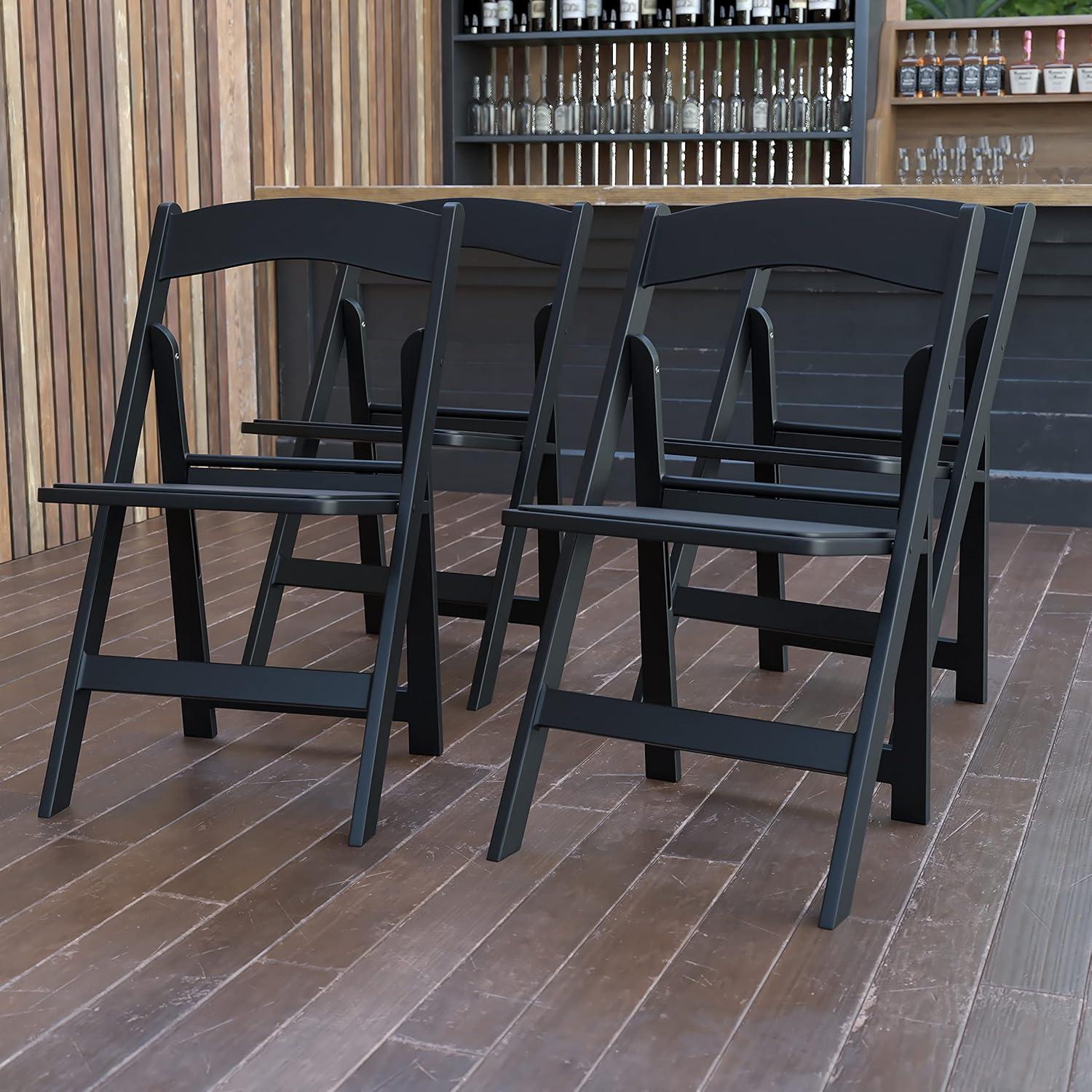 Elegant Black Resin 35.5" Folding Chair Set with Vinyl Padded Seats