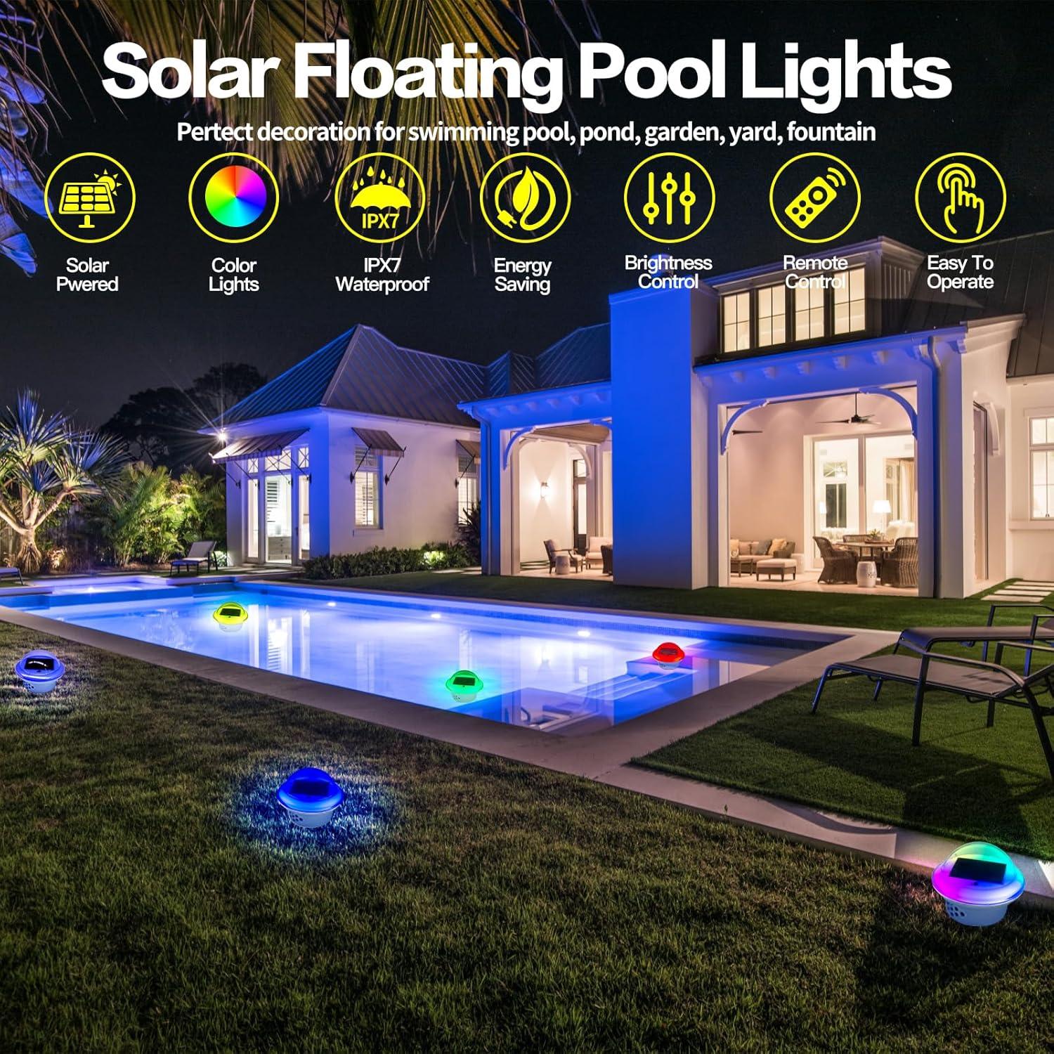 Solar Powered RGB Color Changing Floating Pool Lights