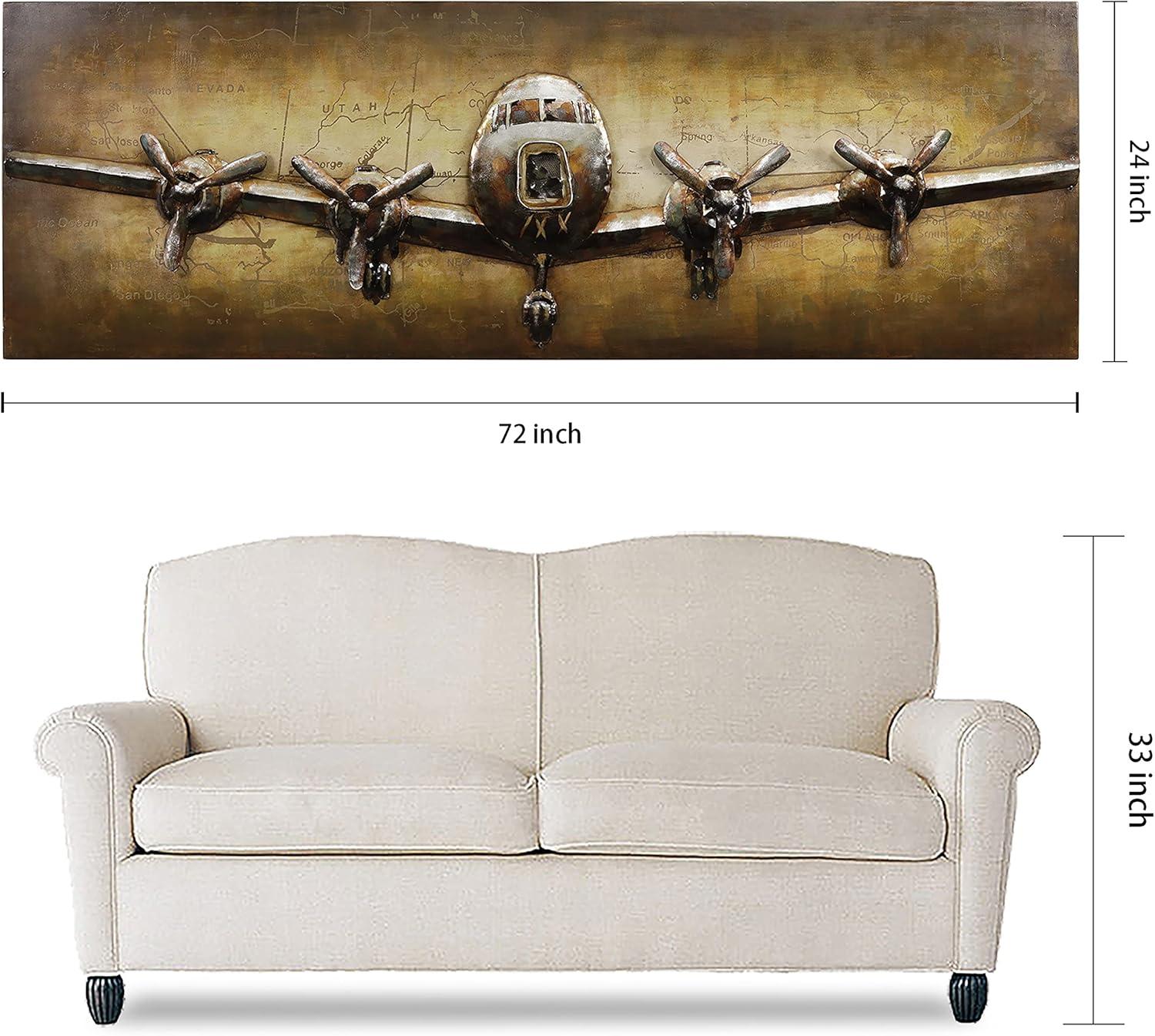 Empire Art Direct  24 x 72 in. Airplane Hand Painted Primo Mixed Media Iron Wall Sculpture 3D Metal Wall Art