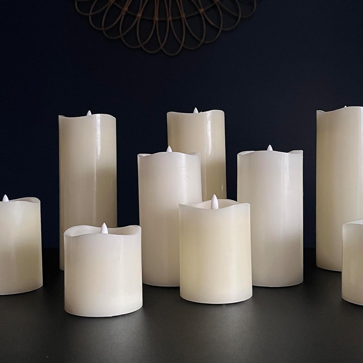 Stonebriar Flameless LED 3"x 4" off-White Real Wax Pillar Candle with Timer and Remote, 6 Pack