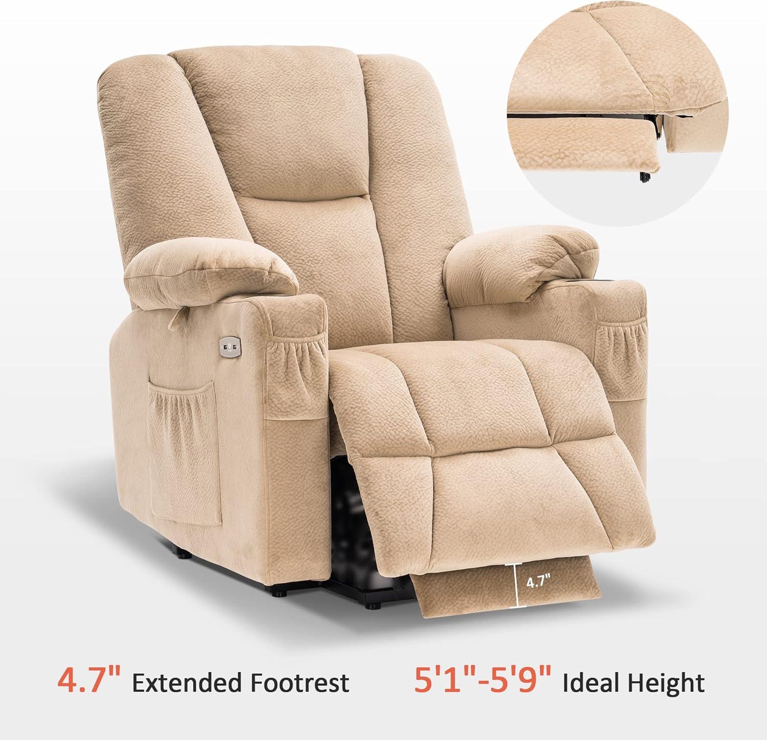 MCombo Electric Power Lift Recliner Chair with Extended Footrest for Elderly People, 3 Positions, Hand Remote Control, 2 Cup Holders, USB Ports, Faux Leather 7507 Black