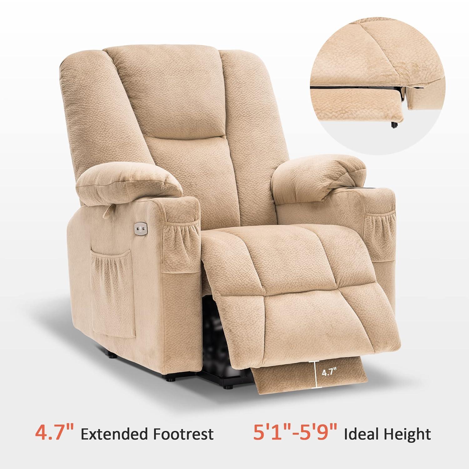 MCombo Electric Power Lift Recliner Chair with Extended Footrest for Elderly People, 3 Positions, Hand Remote Control, 2 Cup Holders, USB Ports, Faux Leather 7507 Black