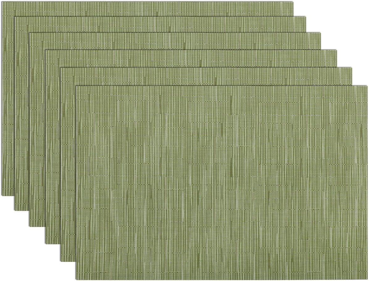 DII PVC Tweed Placemat Set 6 Piece, Fig Green, 13x17.25"