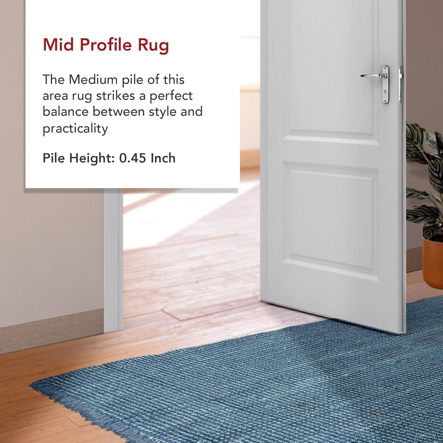 Handmade Blue Wool Braided Reversible Rug, 38" x 7"