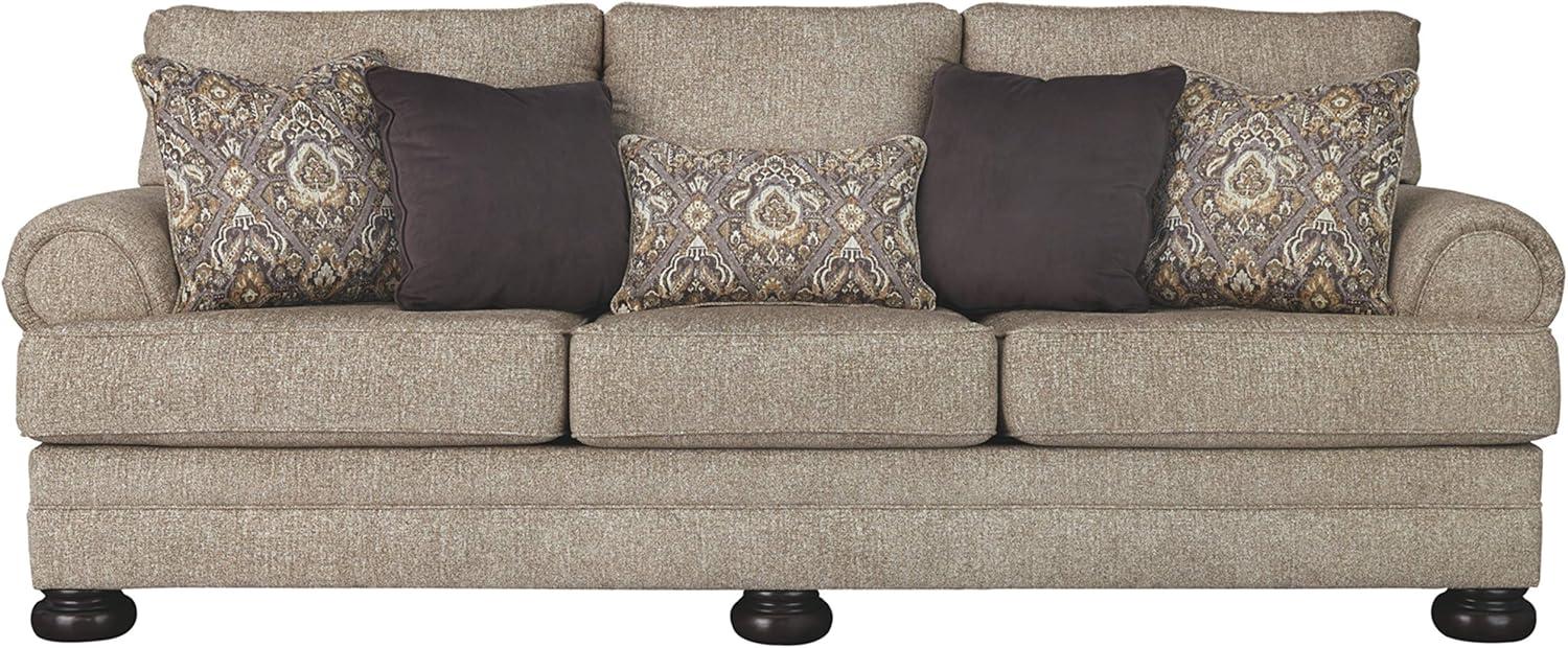 Oatmeal Microfiber Transitional Sofa with Rolled Arms