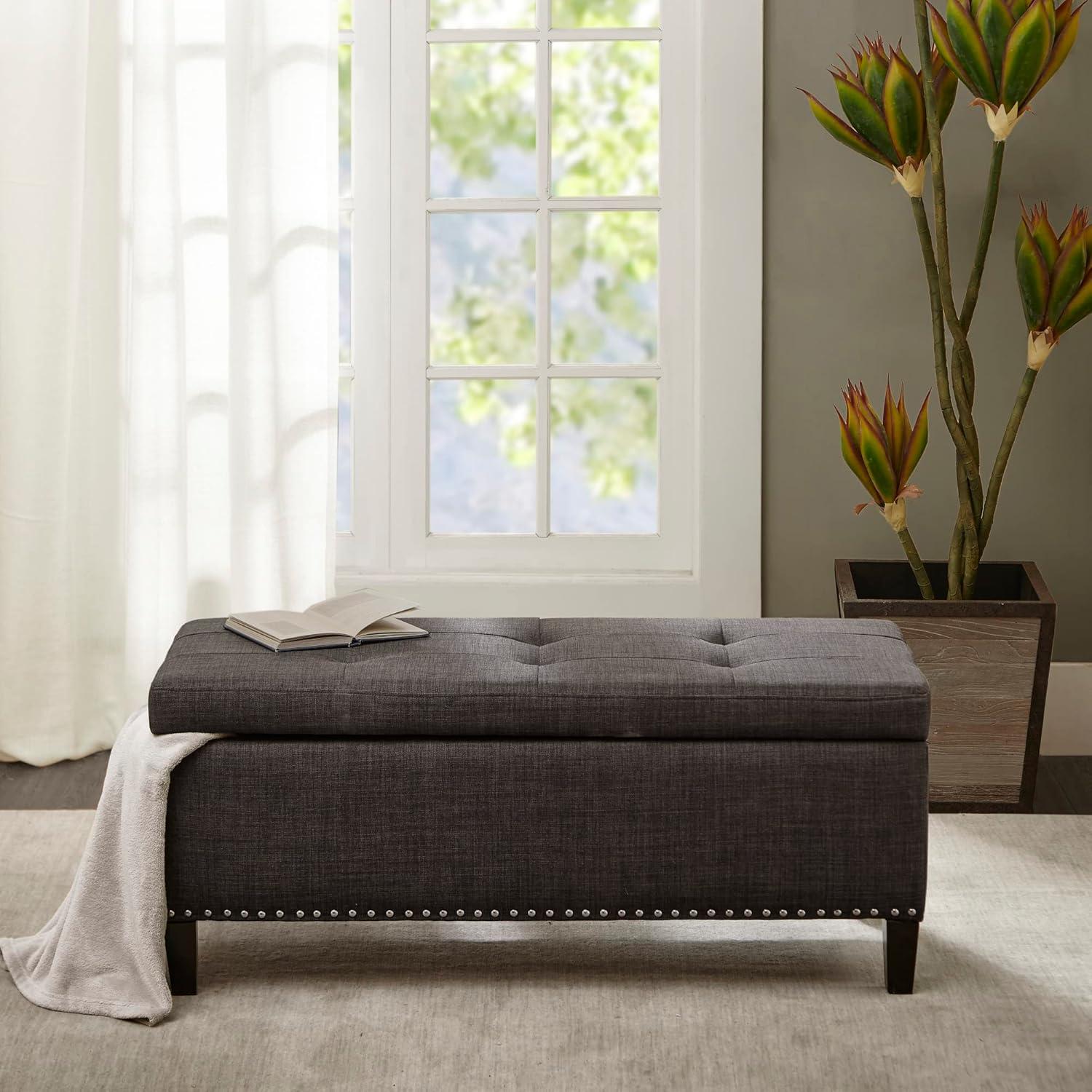 Wildon Home® Dark Gray Solid + Manufactured wood + 100% Polyester Bench
