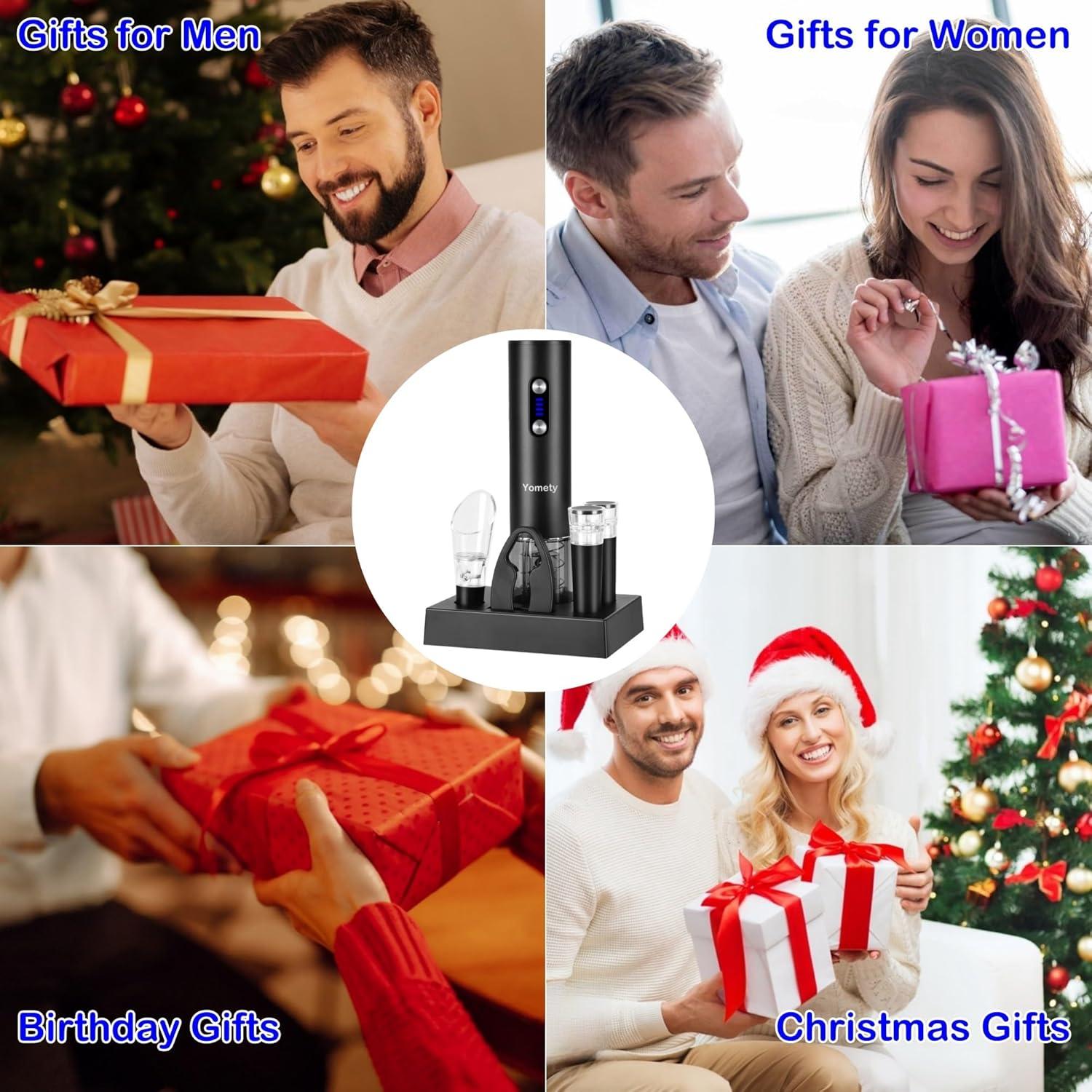 Electric Opener Set With Base, Accessories Including Rechargeable Corkscrew, Aerator, Stoppers and Foil Cutter - Perfect Gifts for Wine Lovers