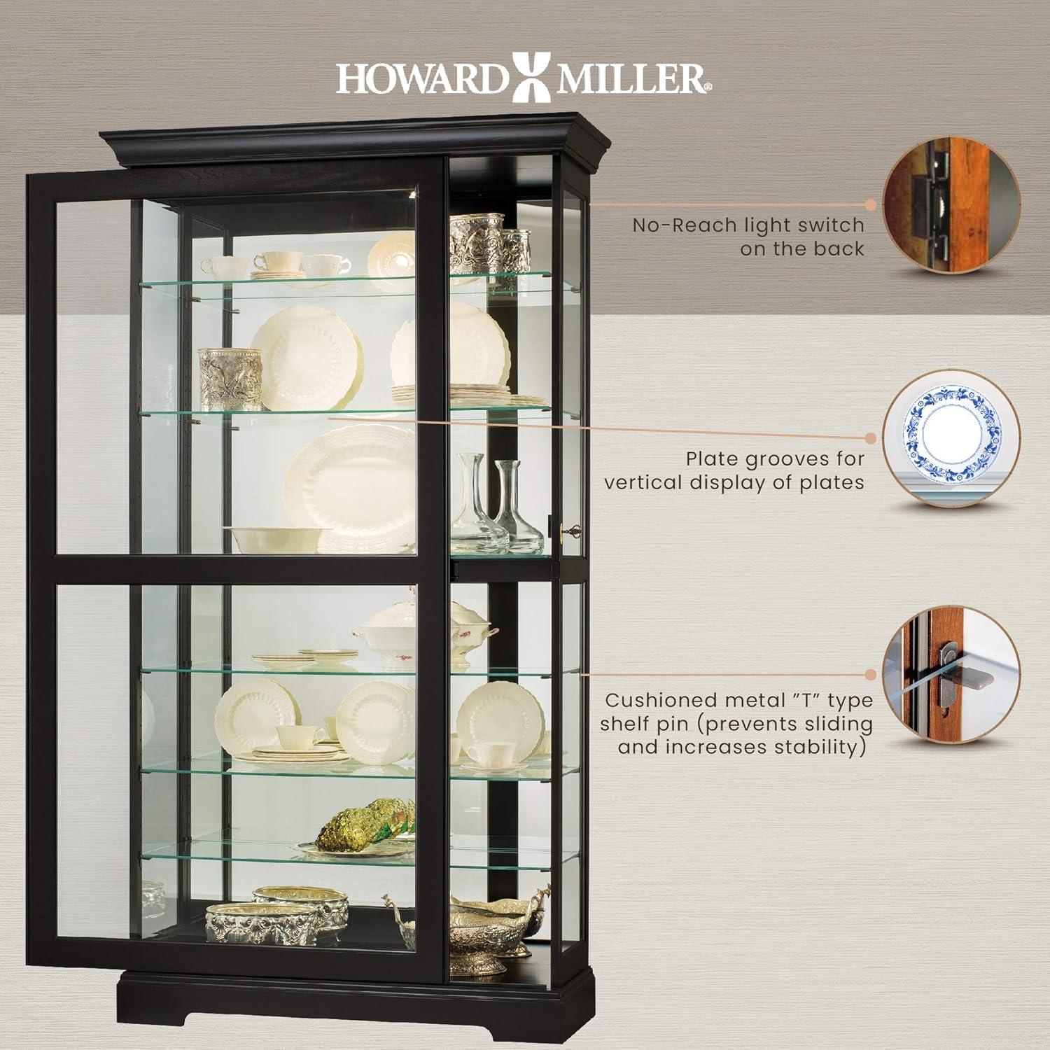 Traditional Black Satin Lighted Corner Curio Cabinet