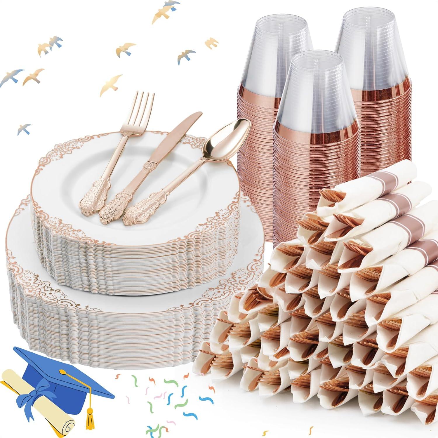 Rosdorf Park Plastic Plates,Disposable,Party,Thanksgiving,350PCS,100 Rim Plates,50 ware,50Napkins