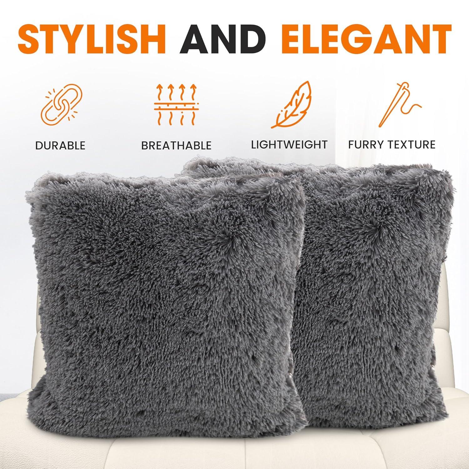 Cheer Collection Cheer Collection Shaggy Hair Decorative Throw Pillows (Set of 2)