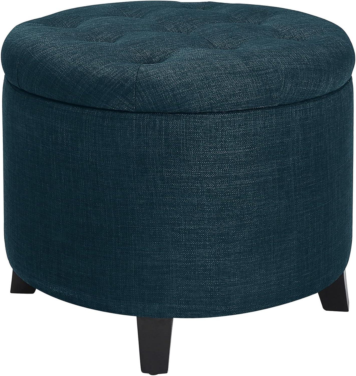 Convenience Concepts Designs4Comfort Round Storage Ottoman, Dark Blue Fabric