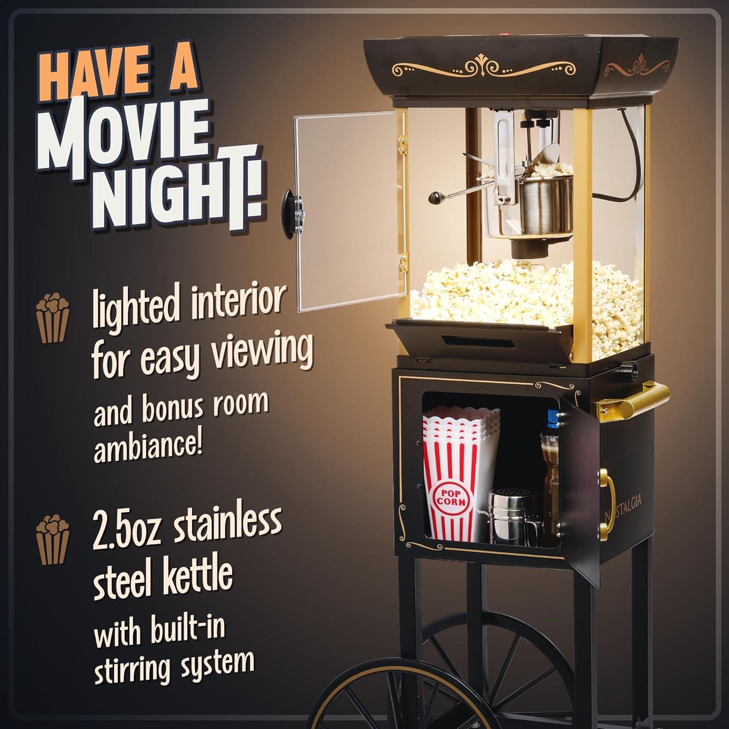 Nostalgia Appliances Popcorn Cart Vintage Movie Theatre Popcorn Machine, Black