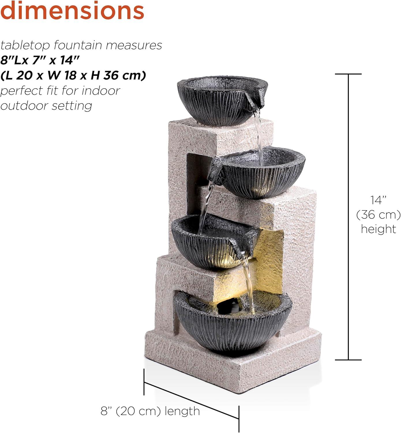 14" Gray Resin Cascading Bowl Tabletop Fountain with LED Lights