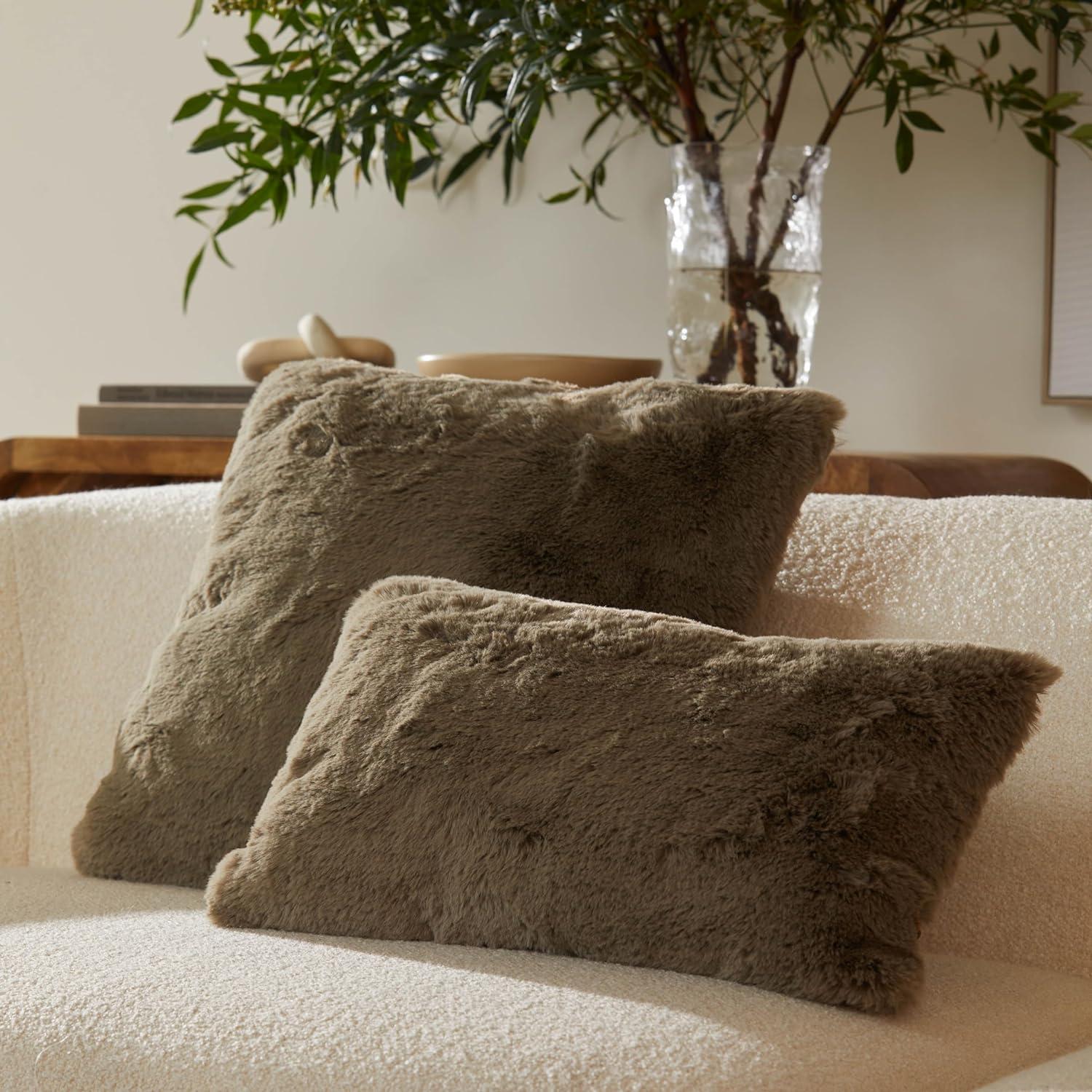 Greige Faux Fur Square Throw Pillow with Polyester Fill