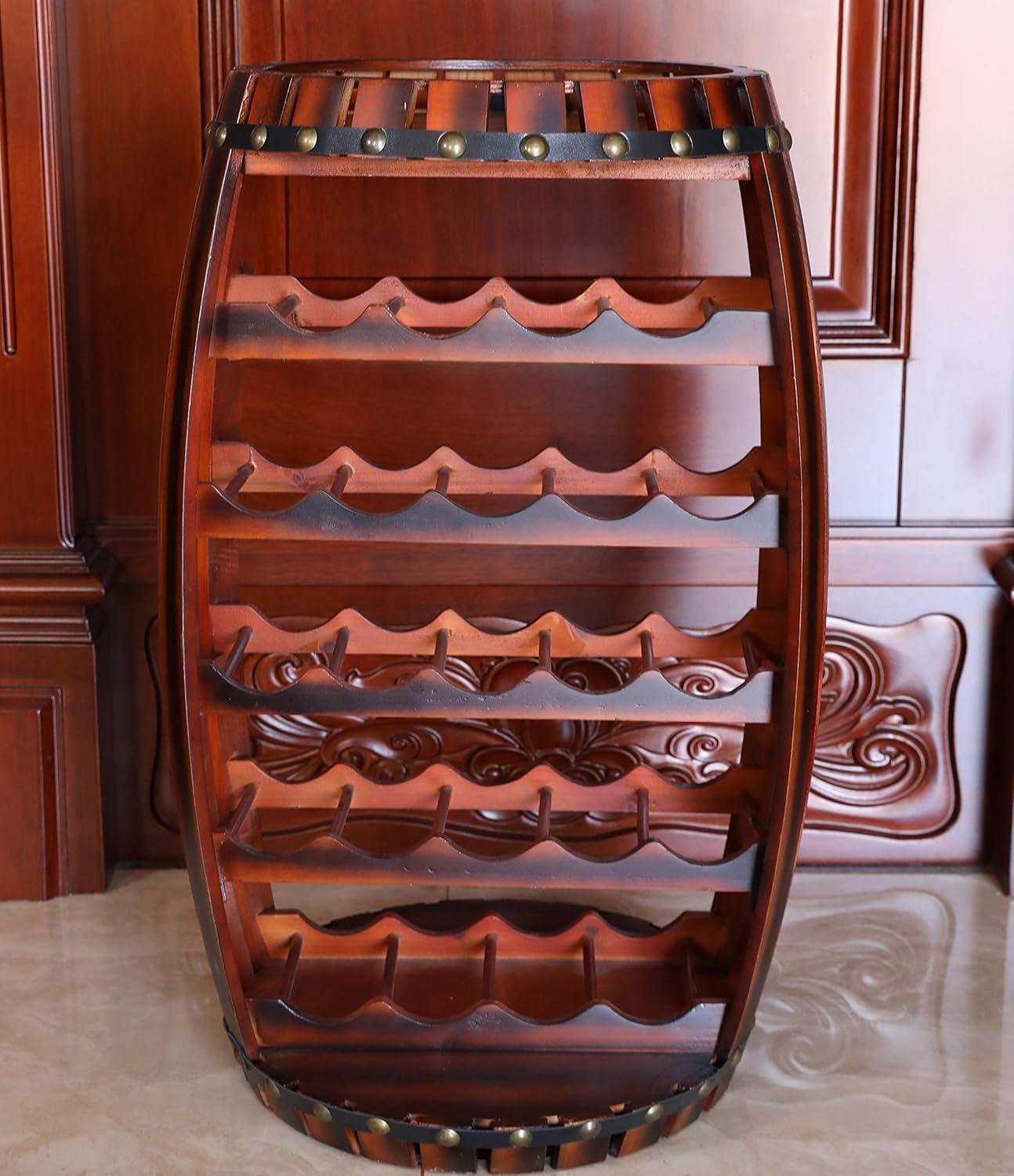 Vintiquewise Rustic Barrel Shaped Wooden Wine Rack for 23 Bottles