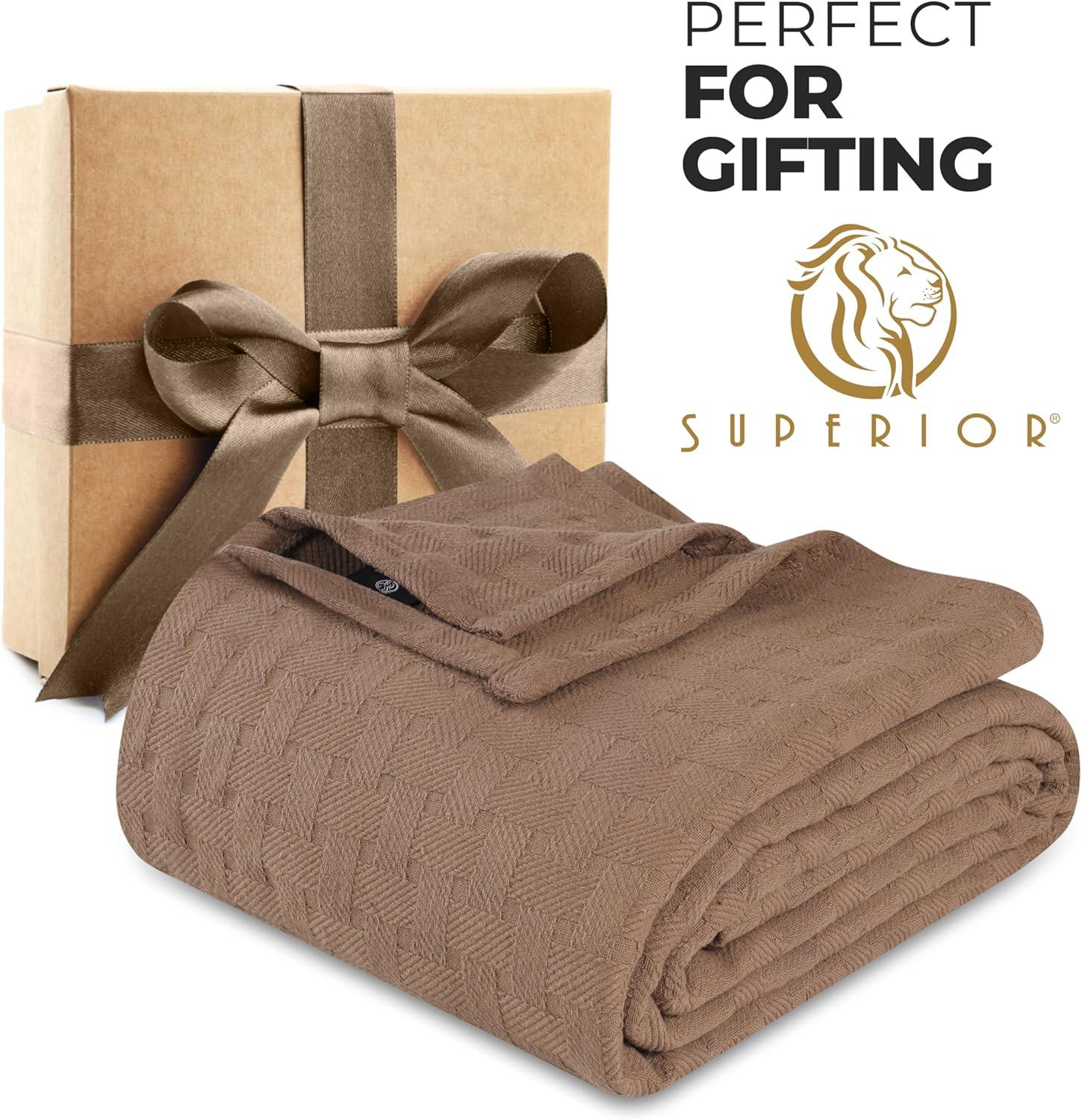 Superior Basketweave All-Season Cotton Blanket, King, Taupe