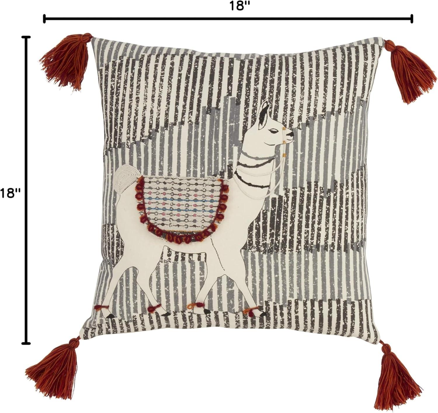 Saro Lifestyle Llama Tassel Pillow - Down Filled, 18" Square, Multi