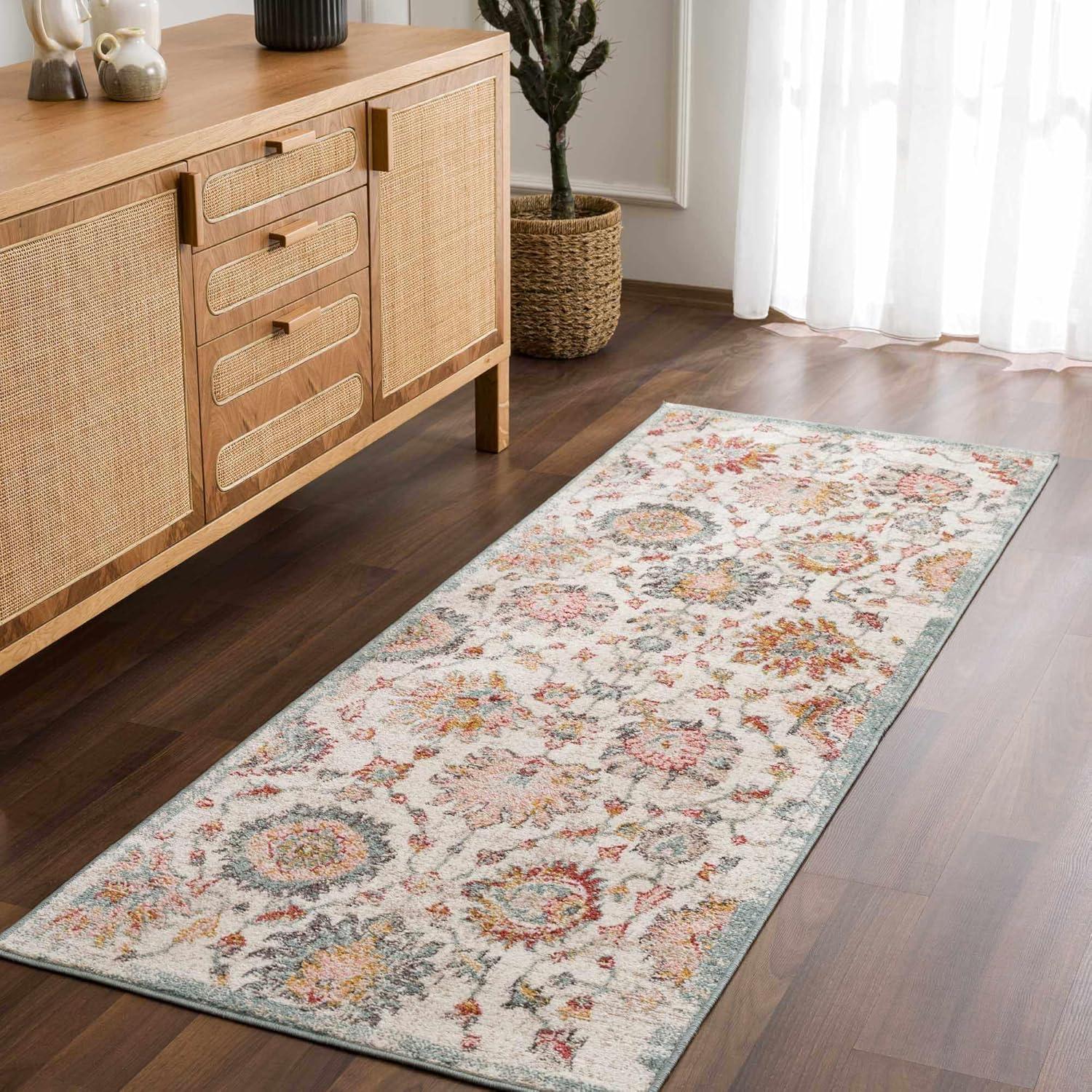 BoutiqueRugs Twilight Boho Vintage Colorful Oversized Area Rug - Farmhouse Traditional Floral Pink Rug for Living Room - Cream, Green, Sage, Red, Gray, Taupe, Pink - 8'10" x 12' (9x12 Area Rug)