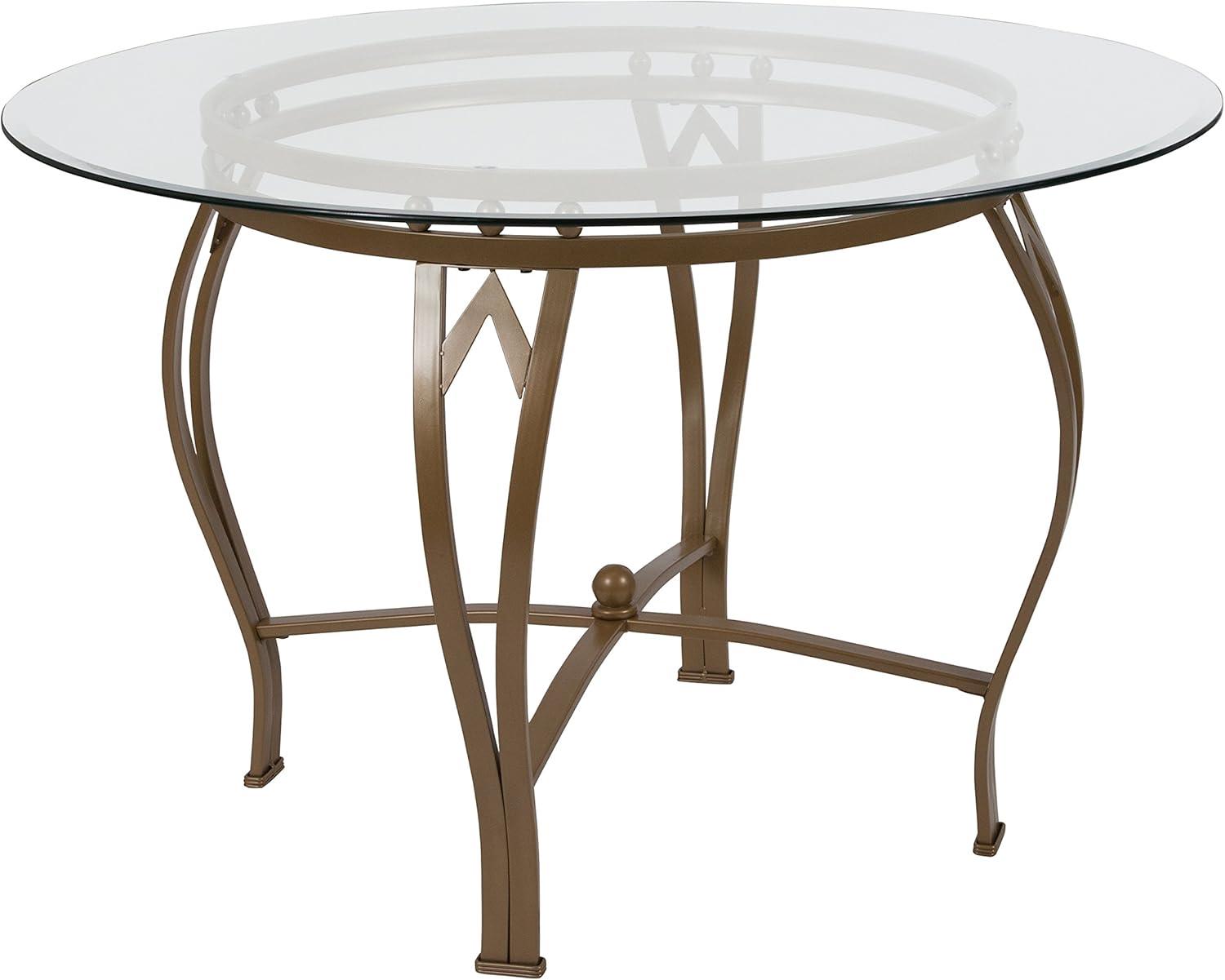 Flash Furniture Syracuse Round Glass Dining Table with Bowed Out Metal Frame