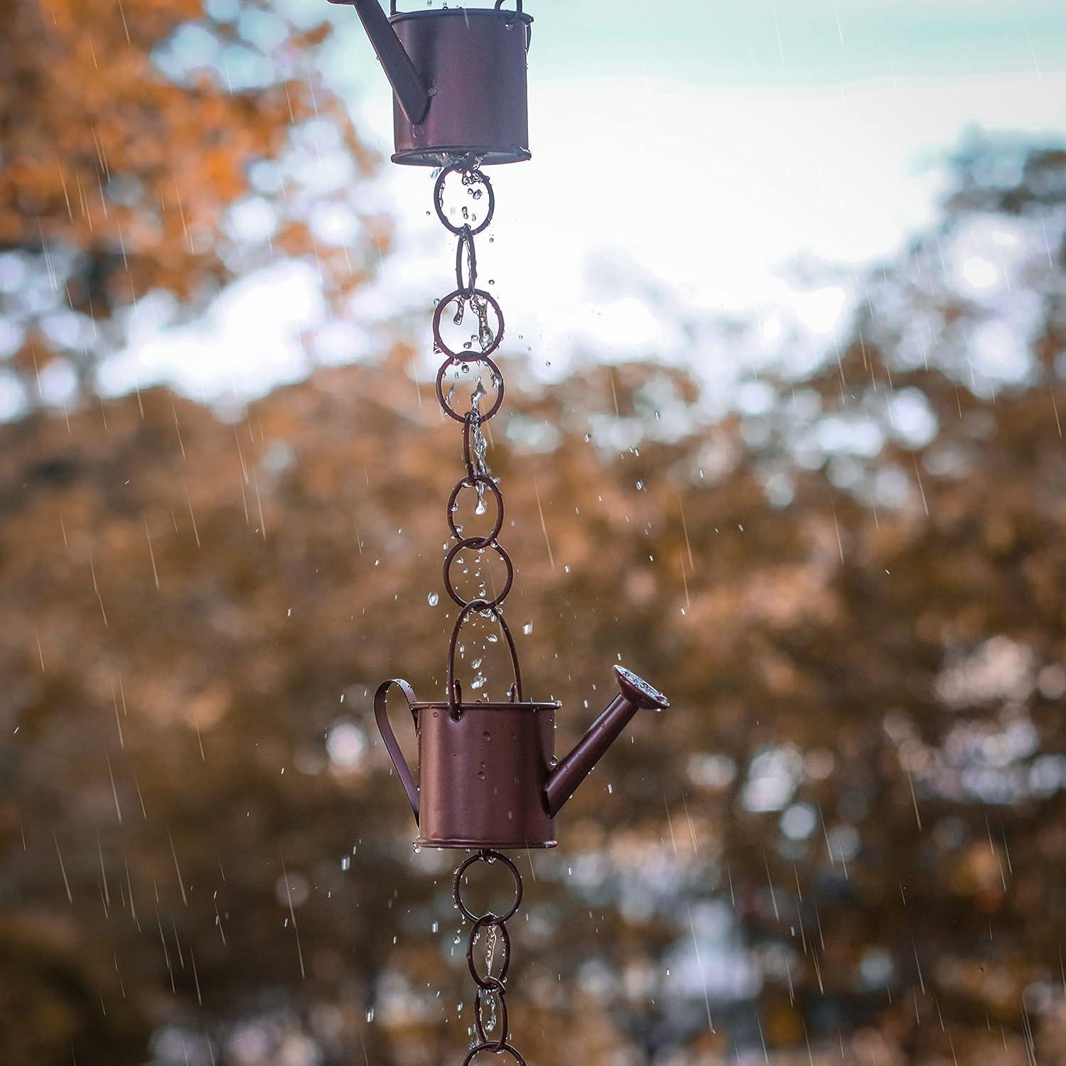 Copper Colored Rain Chain for Gutters & Downspouts (Watering Can Design)