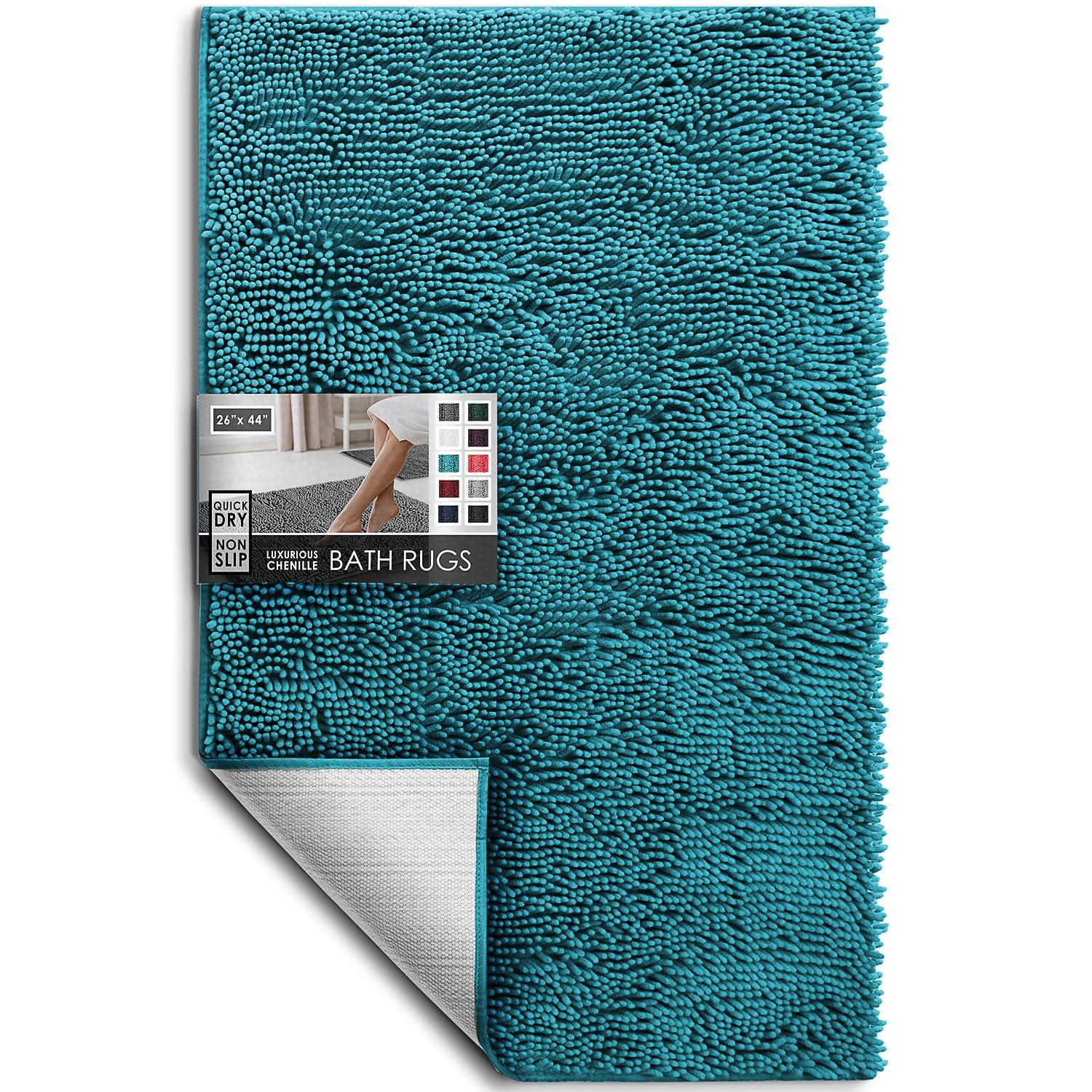 Hearth & Harbor Bathroom Rugs, 2 Piece Chenille Bath Mat Set - Teal Bath Rug, 17x24-20x32
