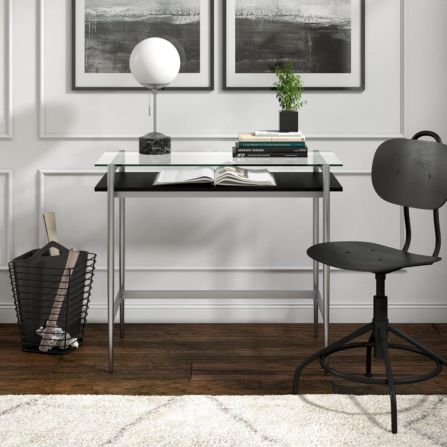 Silver and Black Glass Writing Desk with Graduated Legs