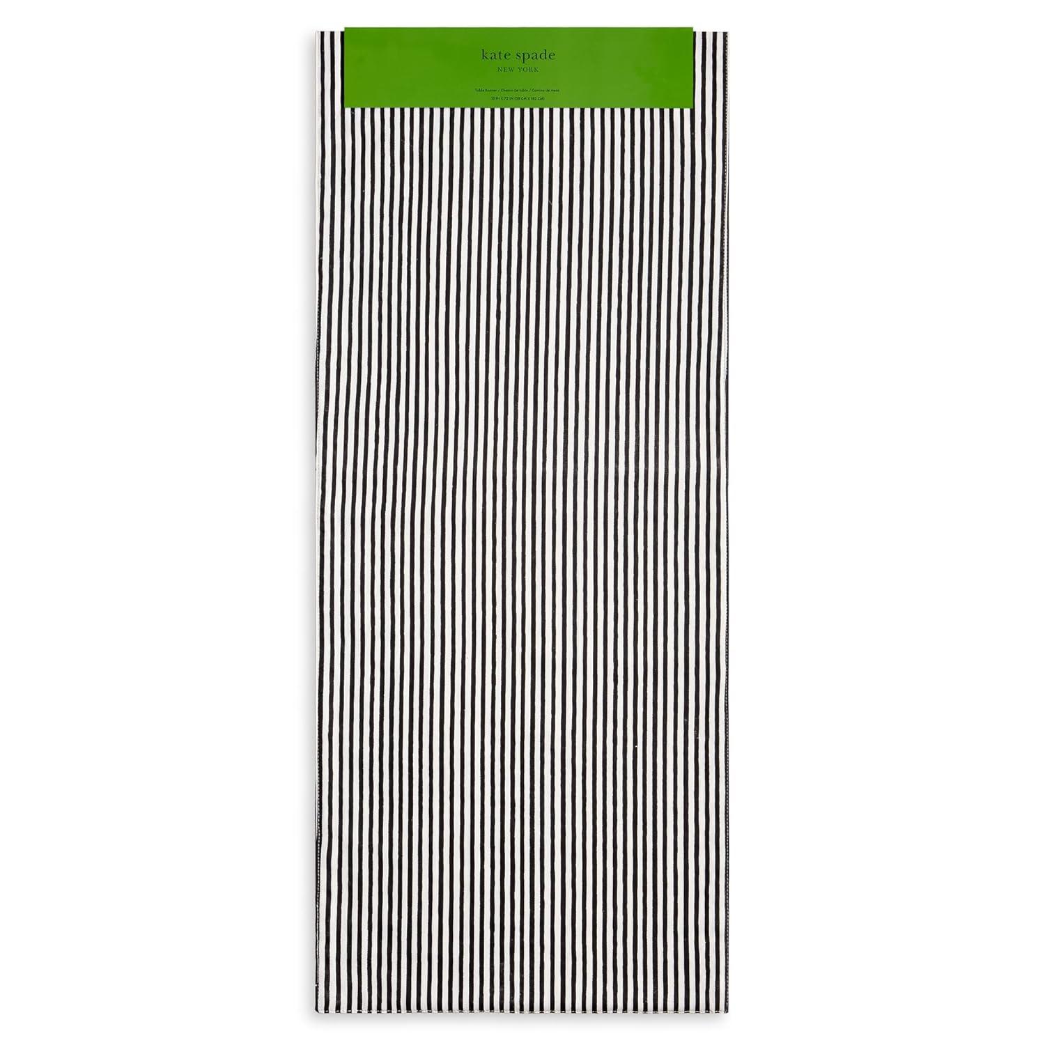 kate spade new york KATE SPADE NEW YORK Hand Painted Shirting Stripe Table Runner 15"x72" Silver/White