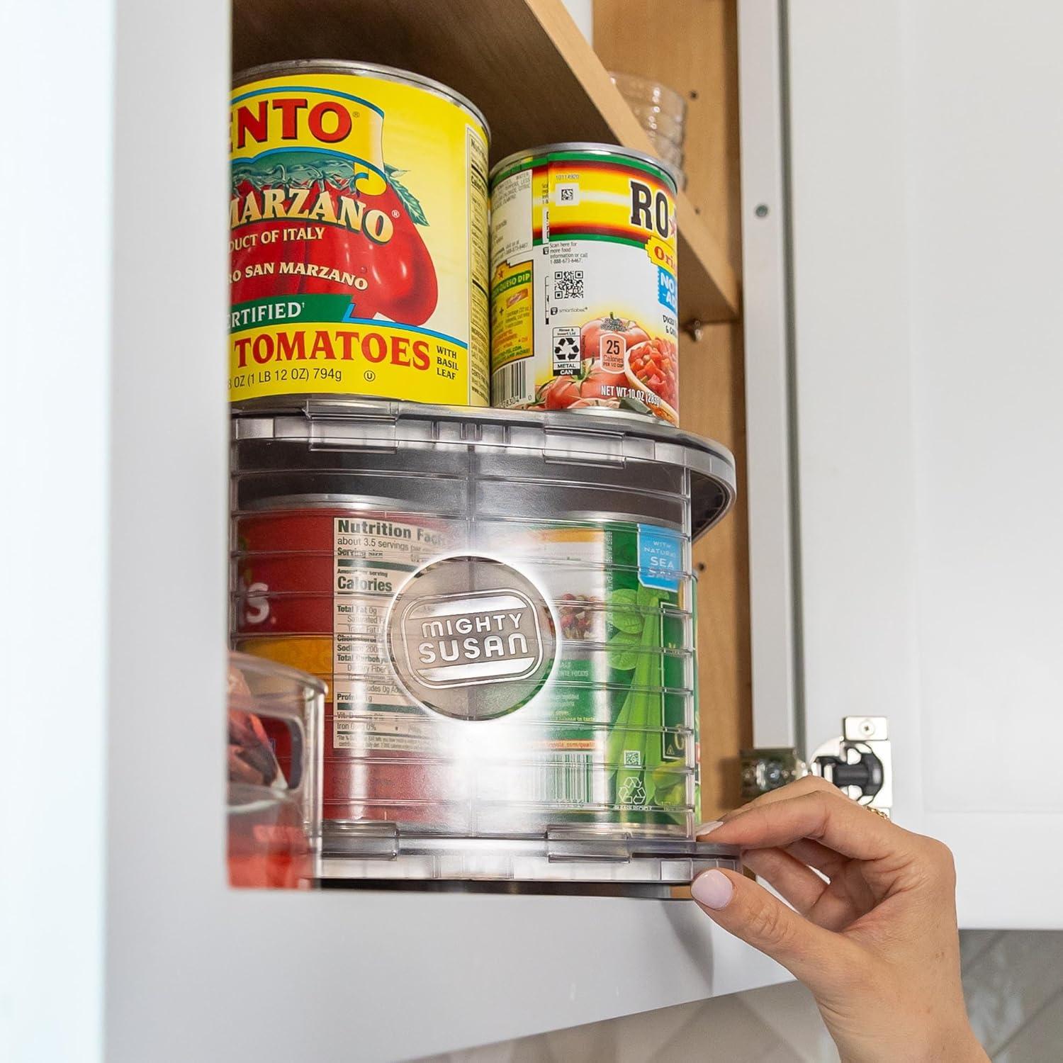 Clear 2-Tier Rotating Steel-Reinforced Kitchen Organizer with Bonus Bins