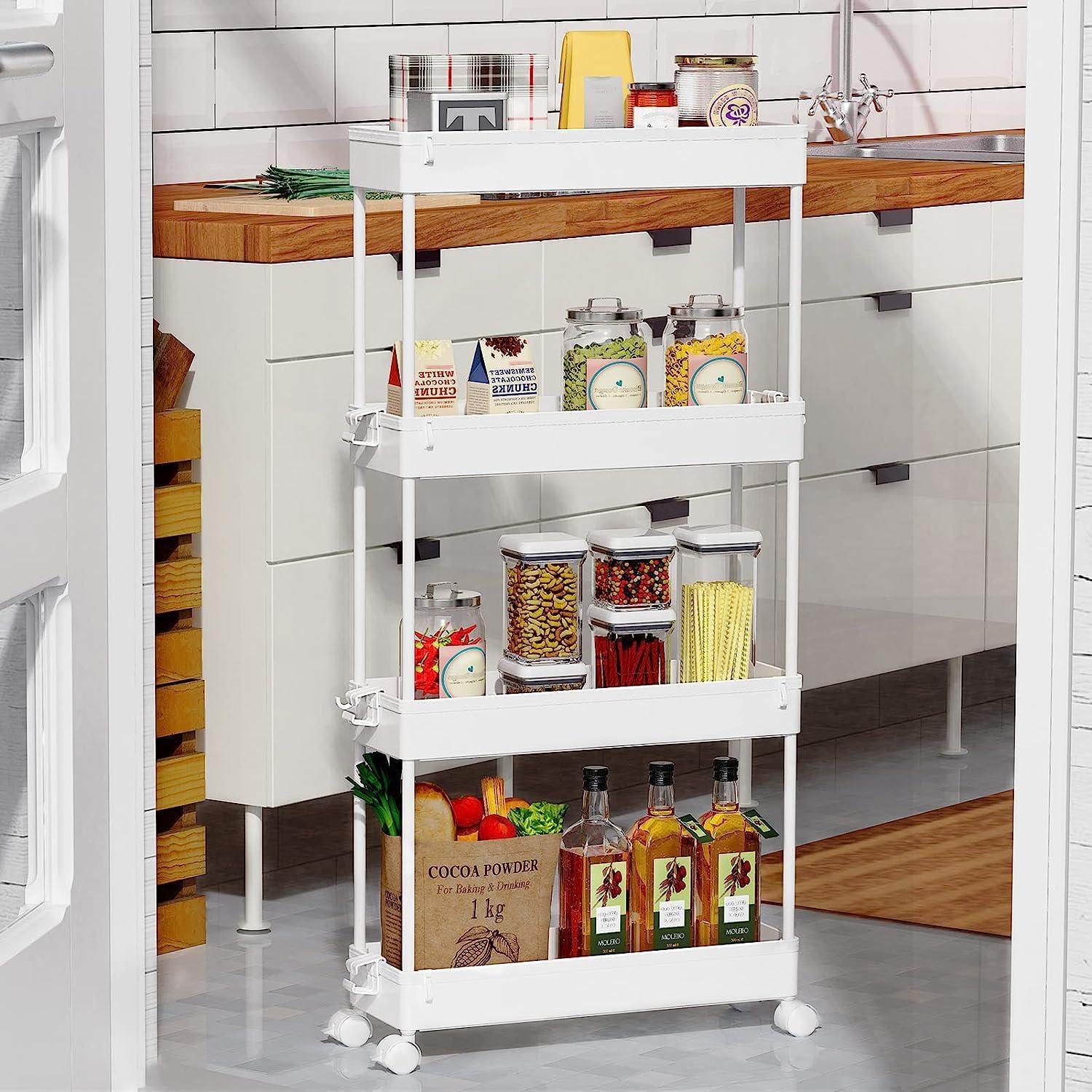 White 4-Tier Slim Rolling Storage Cart with Adjustable Shelves