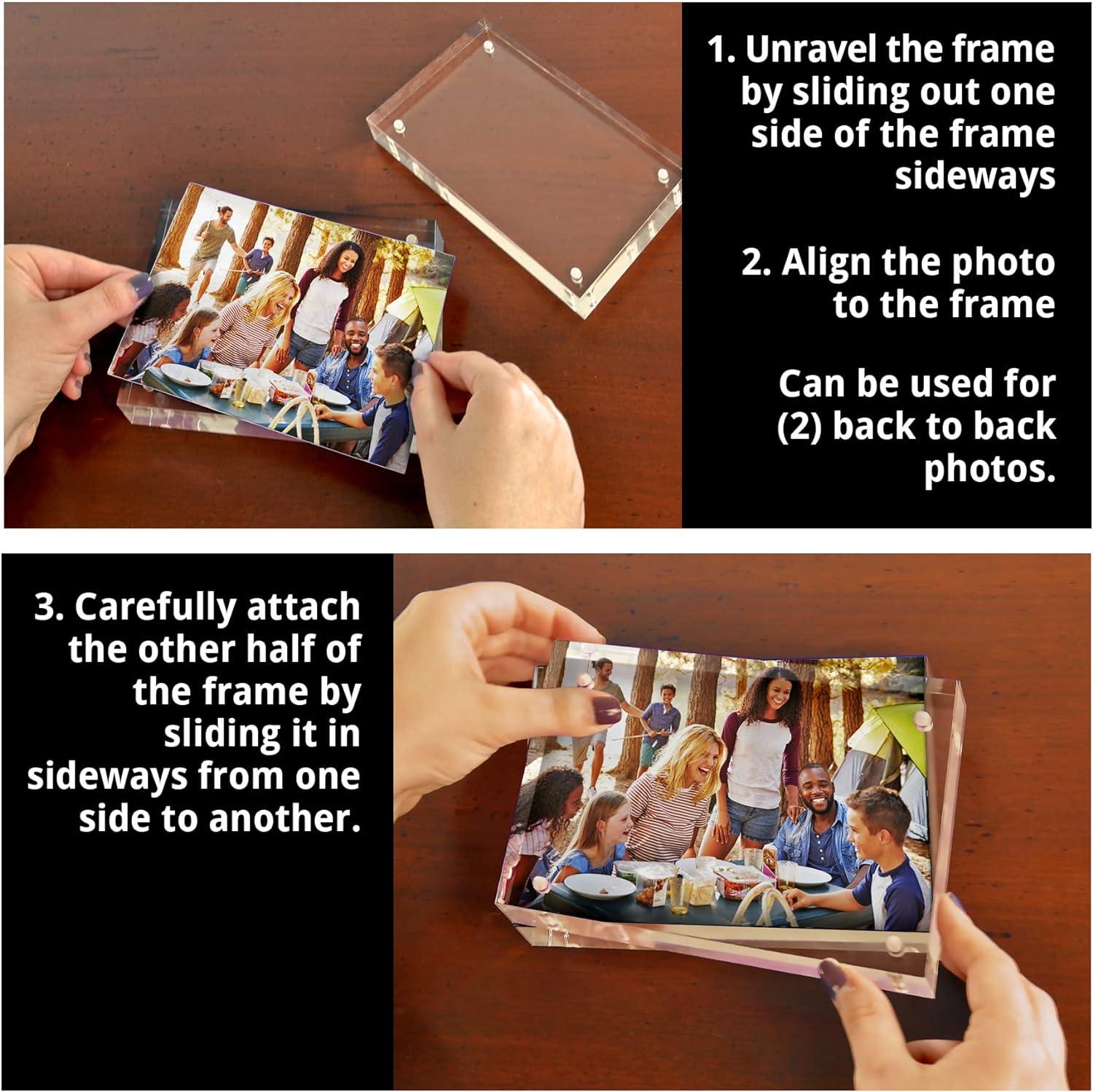 Azar Displays Clear Acrylic Magnetic Photo Frame Block 3.5" x 5" Vertical/Horizontal