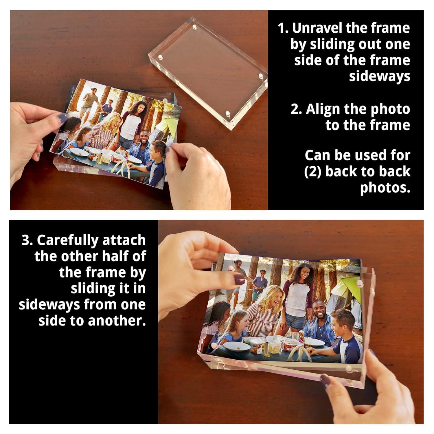 Azar Displays Clear Acrylic Magnetic Photo Block Frame Set with 4x6 and 5x7 size Frames
